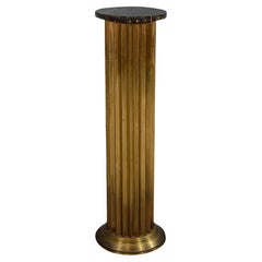 Vintage Original 1970's French Art Deco Fluted Brass Pedestal Column