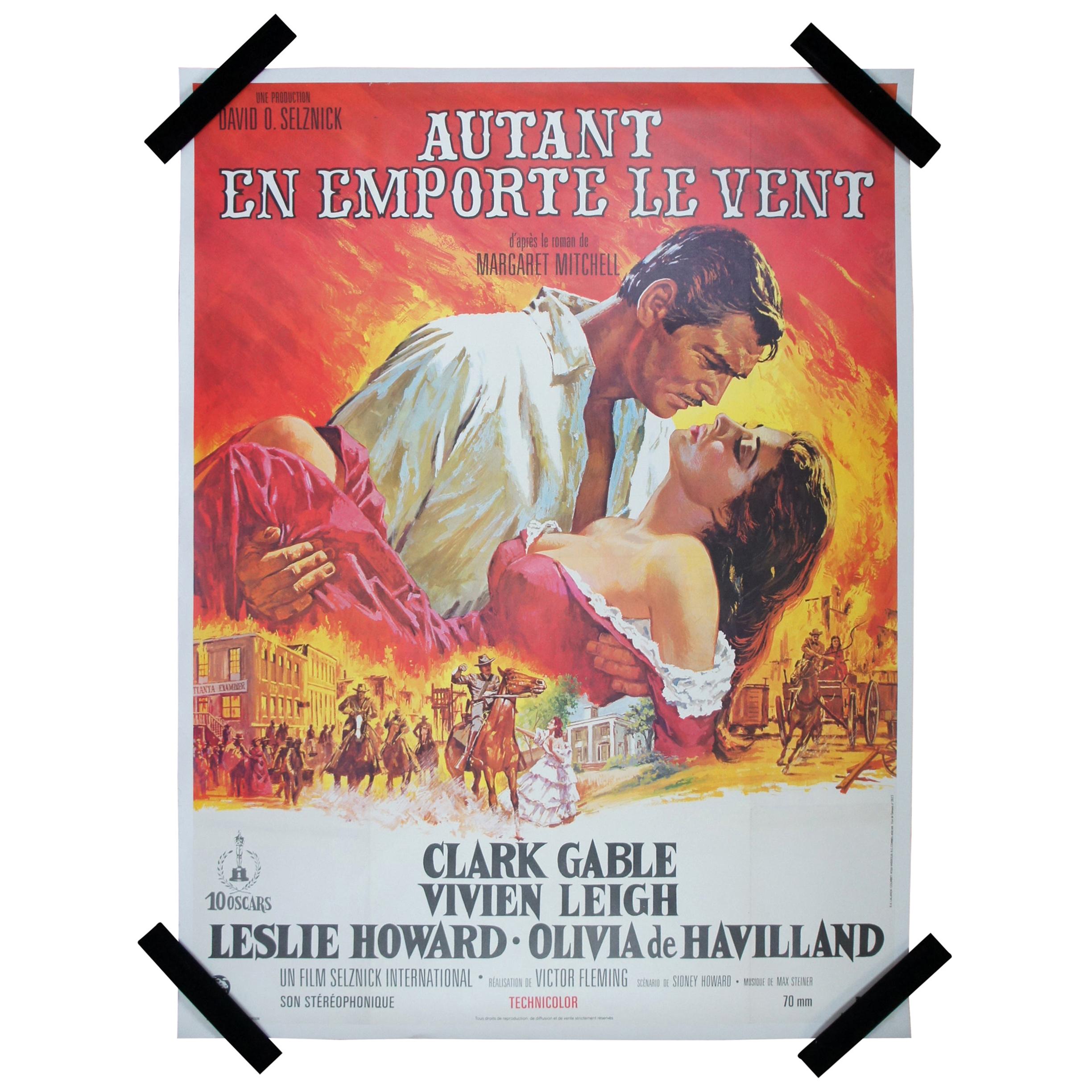 Original 1970s French Gone with the Wind One Sheet Movie Poster Gable Fleming 64