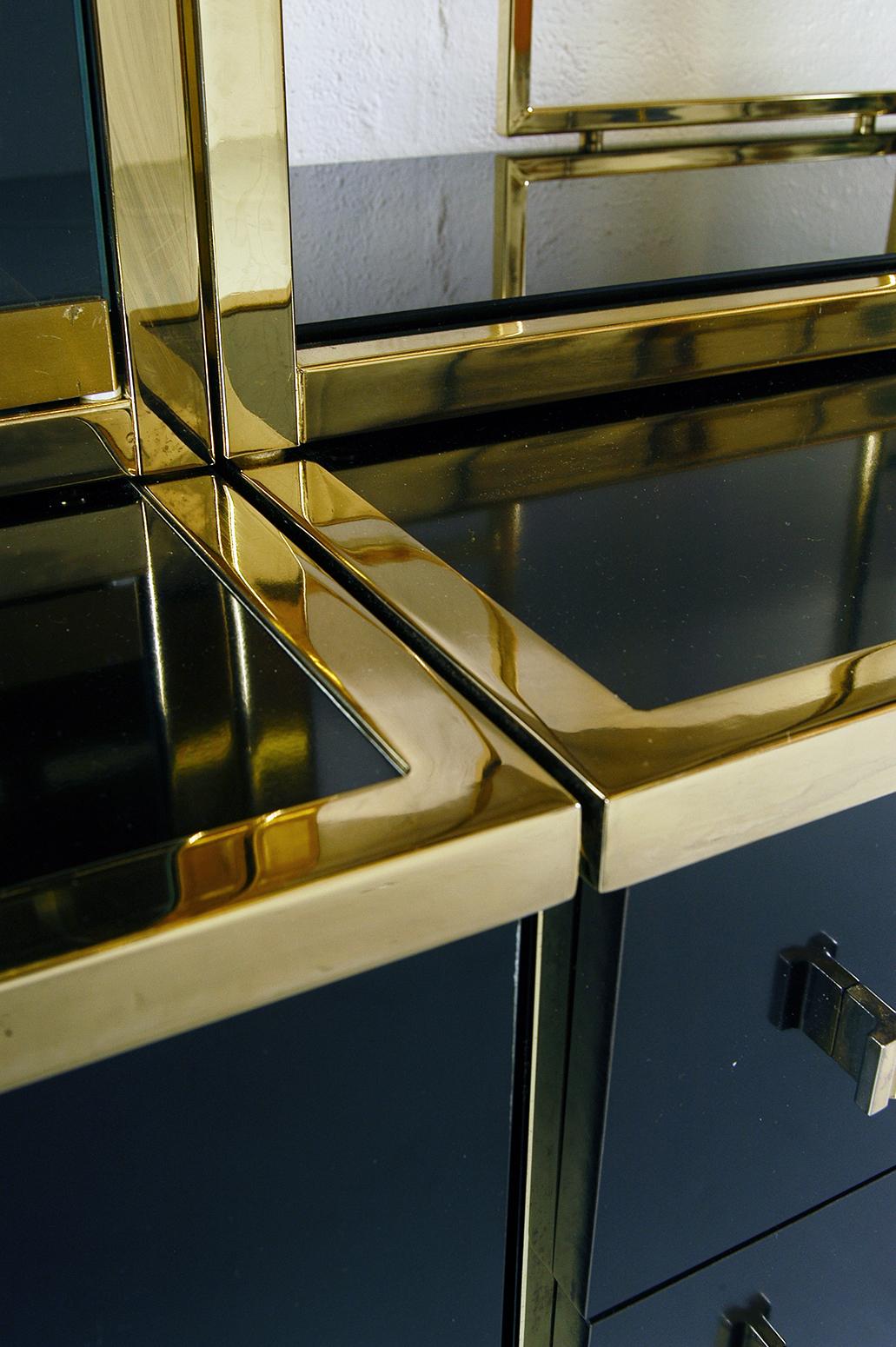 Original 1970s Italian Brass and Black Gloss Wall System Cabinets by Renato Zevi 6