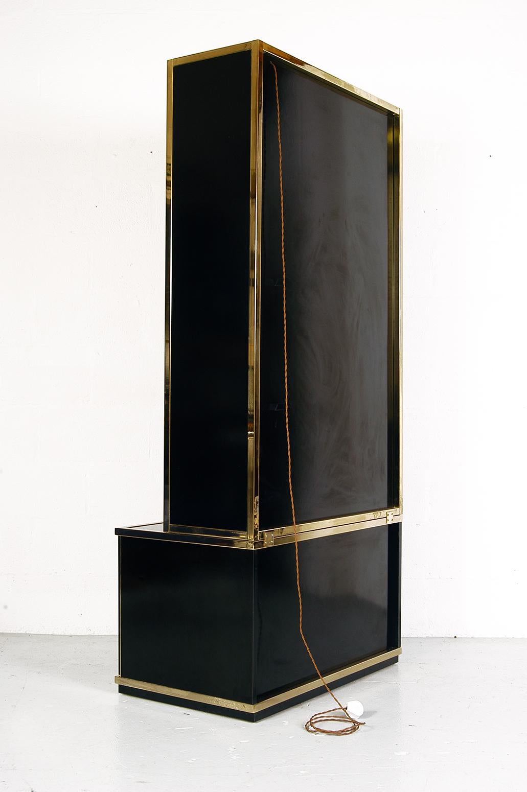 Original 1970s Italian Brass and Black Gloss Wall System Cabinets by Renato Zevi 10