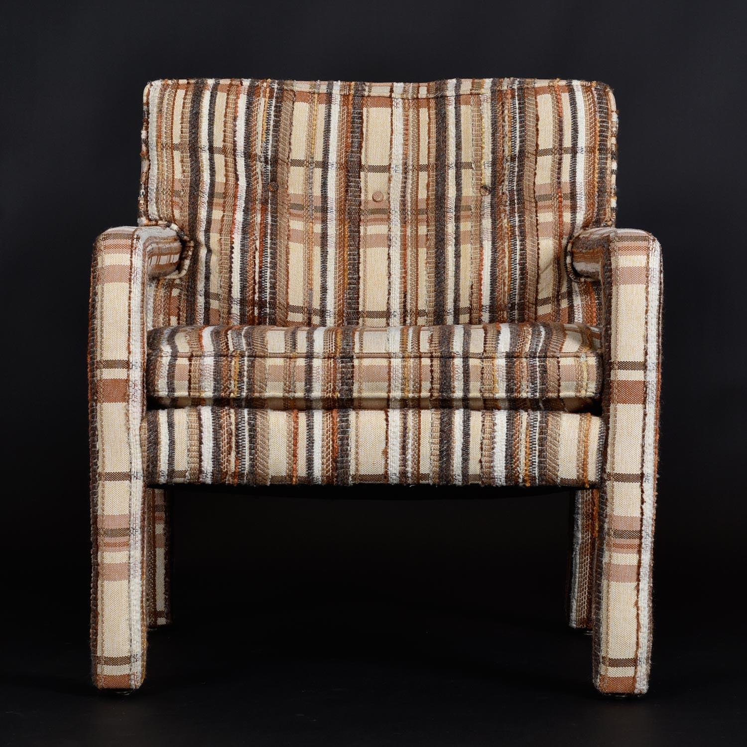 Original 1970's Milo Baughman Style Plaid Fabric Parsons Club Chairs by Kaylyn For Sale 4