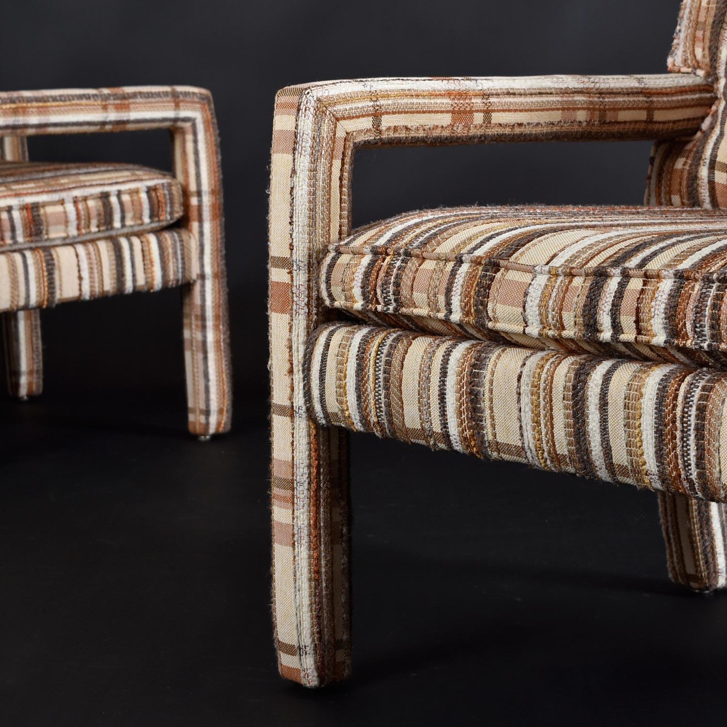 Original 1970's Milo Baughman Style Plaid Fabric Parsons Club Chairs by Kaylyn For Sale 4
