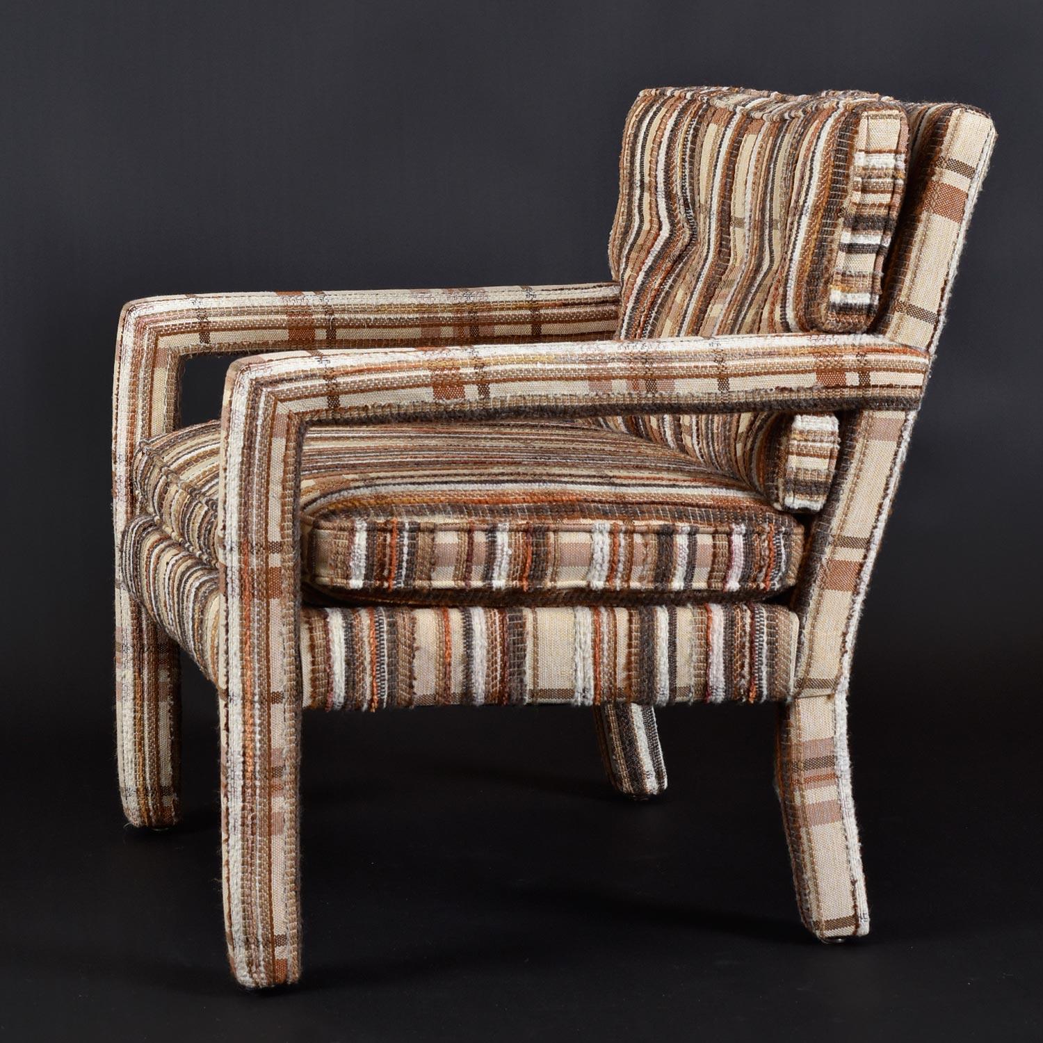 Late 20th Century Original 1970's Milo Baughman Style Plaid Fabric Parsons Club Chairs by Kaylyn For Sale