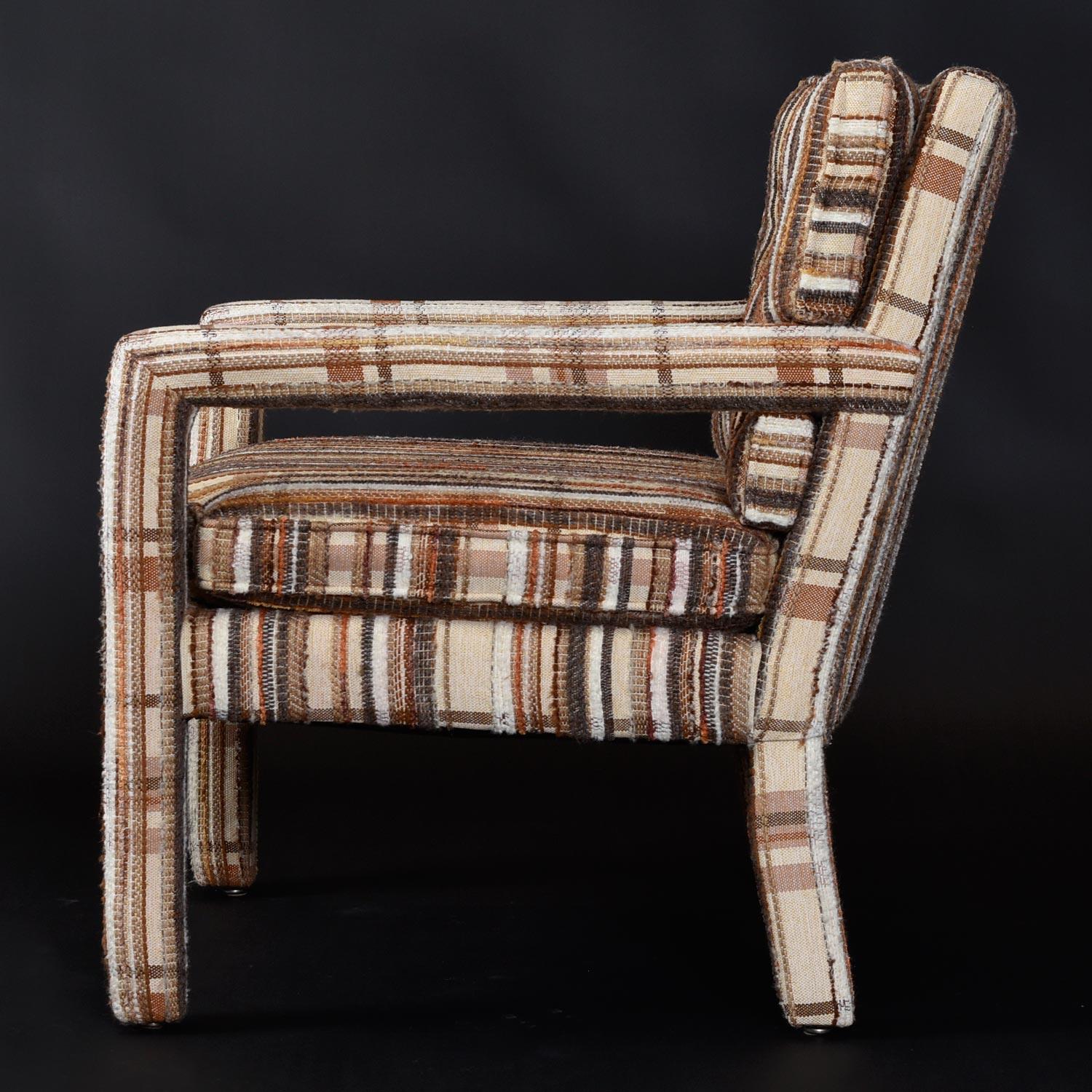 Original 1970's Milo Baughman Style Plaid Fabric Parsons Club Chairs by Kaylyn For Sale 2