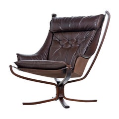Original 1970s Sigurd Ressell for Vatne Møbler Falcon Chair in Brown Leather