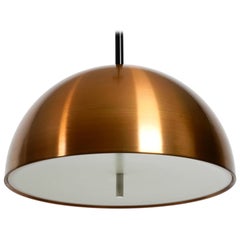 Lampe suspendue originale de l'ère spatiale des années 1970 avec abat-jour en cuivre en état neuf