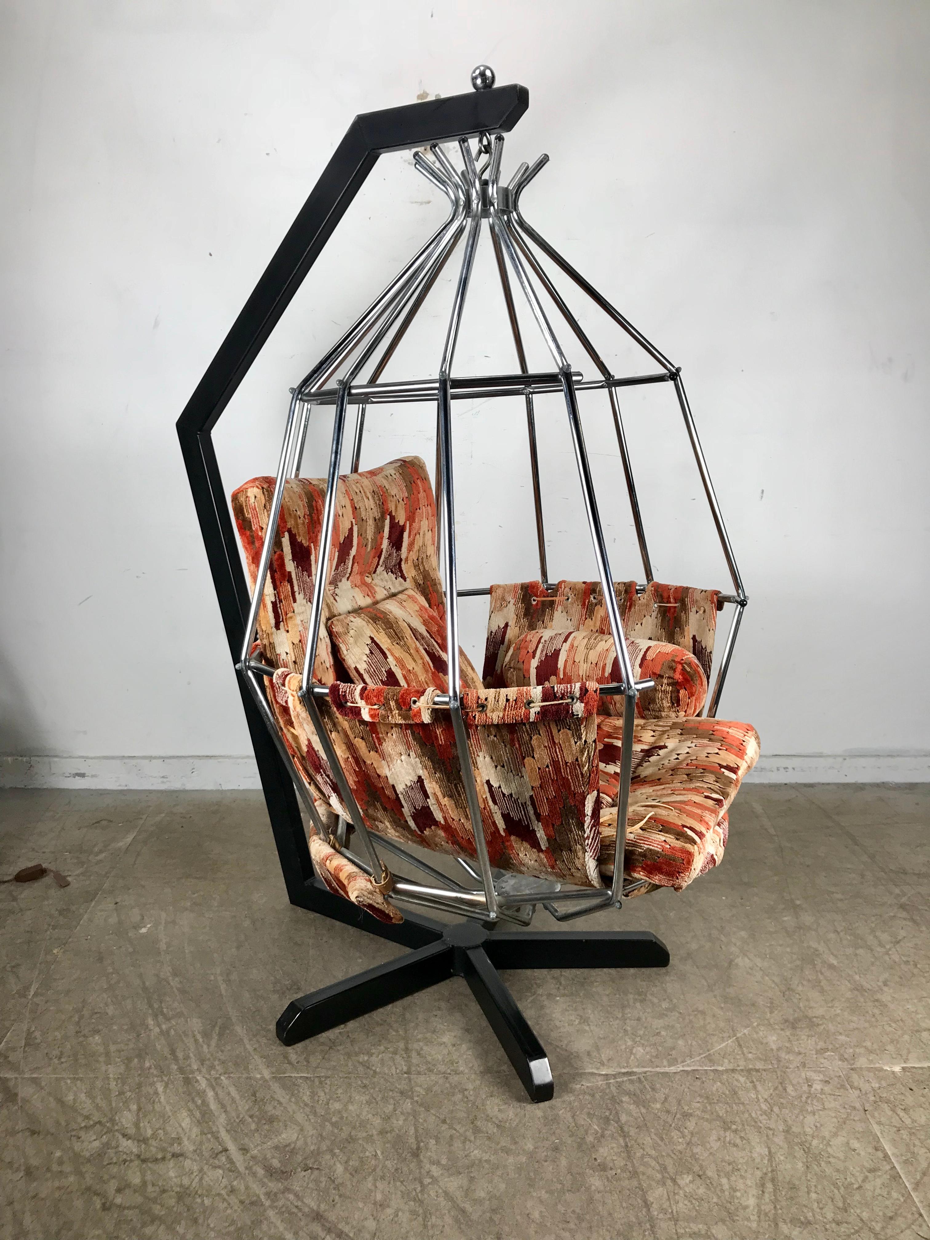 Original 1970s Swedish parrot chair by Ib Arberg (Arborg) from Sweden. Very comfortable and very stylish. Designed to mimic a birdcage. Both chair and Stand are original and in nice condition, retains original 1970s fabric in amazing condition, free