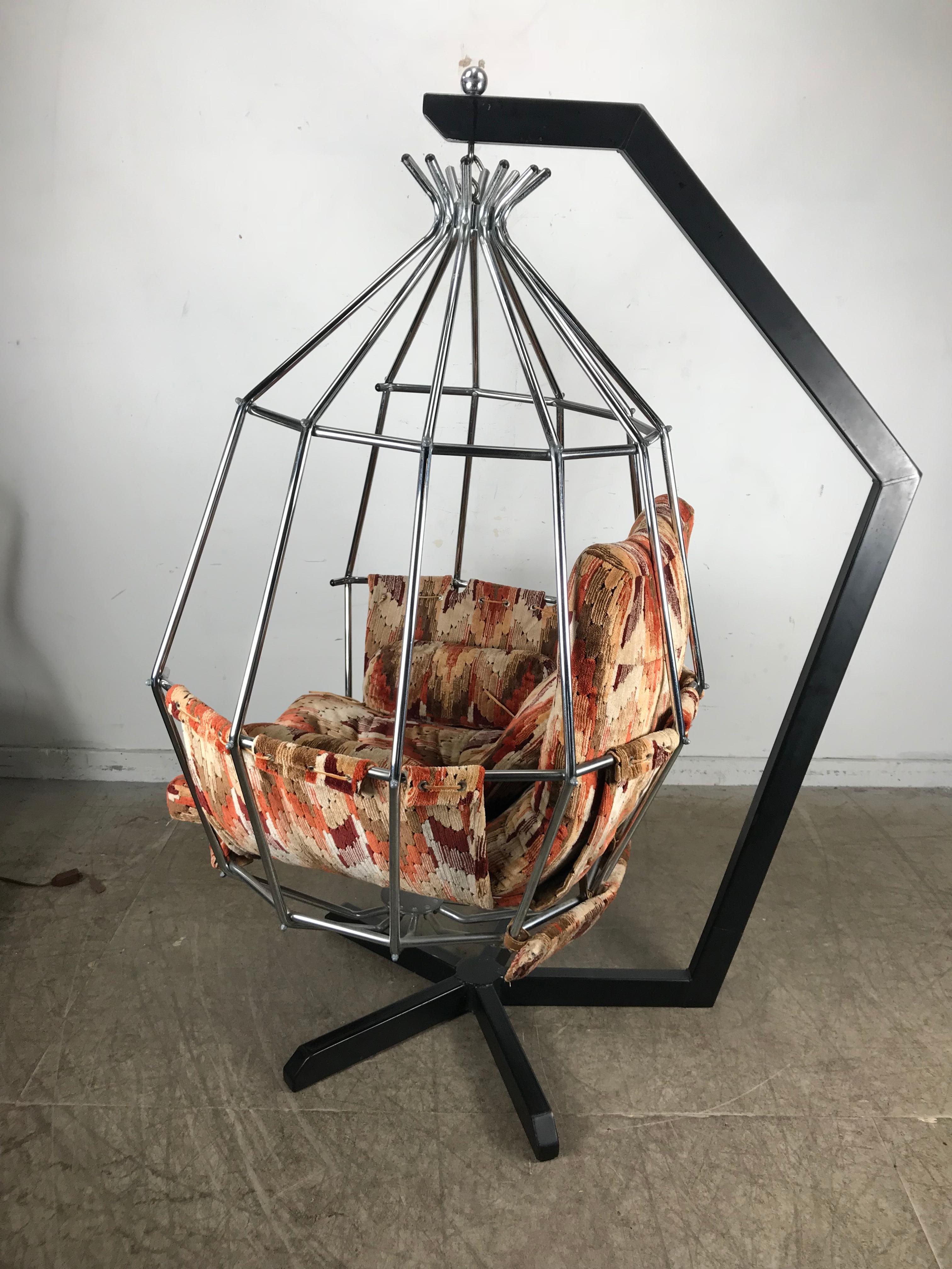 Mid-Century Modern Original 1970s Swedish Parrot Chair, Hanging Birdcage by Ib Arberg 'Arborg