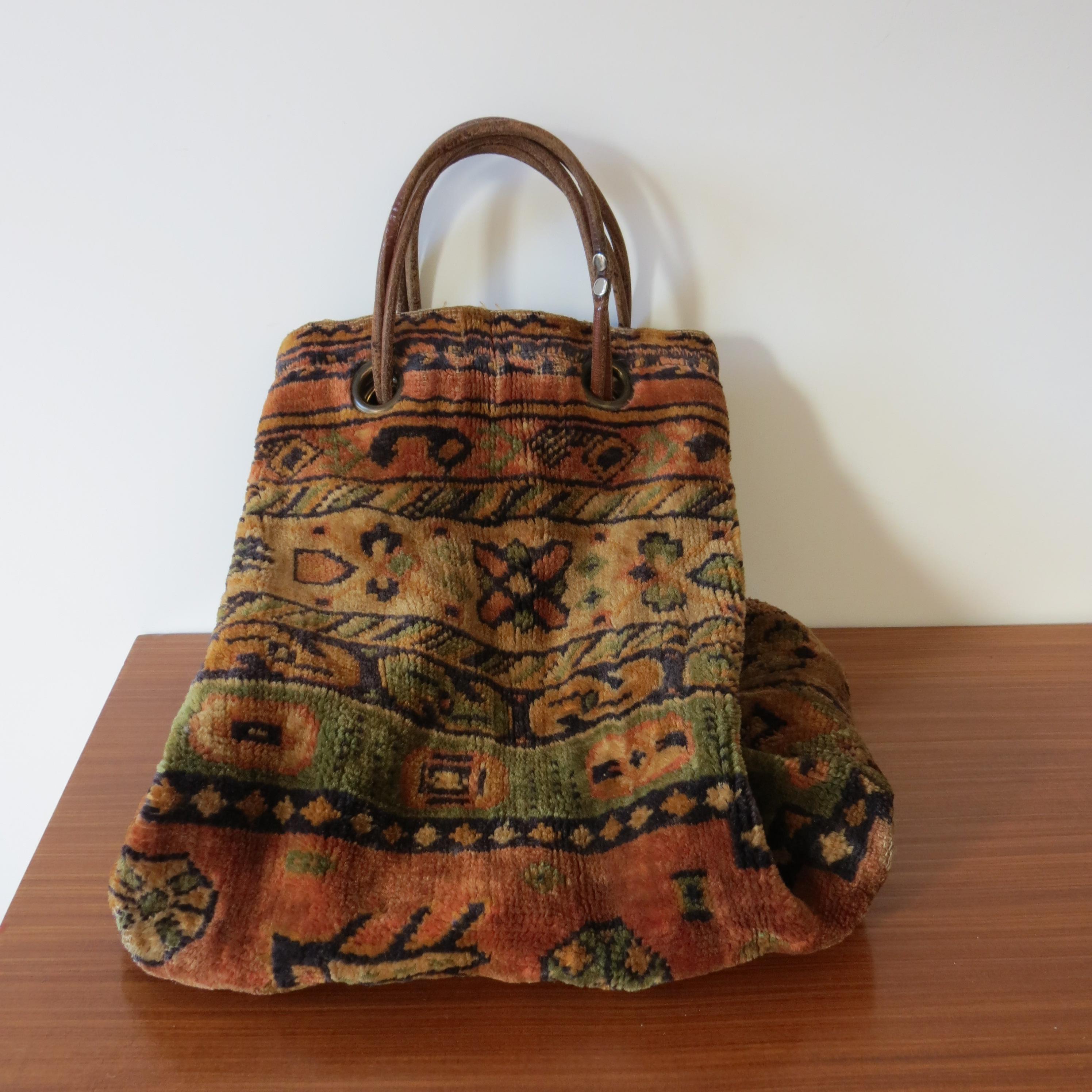 Tassen & portemonnees Handtassen Handtassen met kort handvat Vintage 1940's Mid-century Collectible Tapestry Carpetbag Handbag 