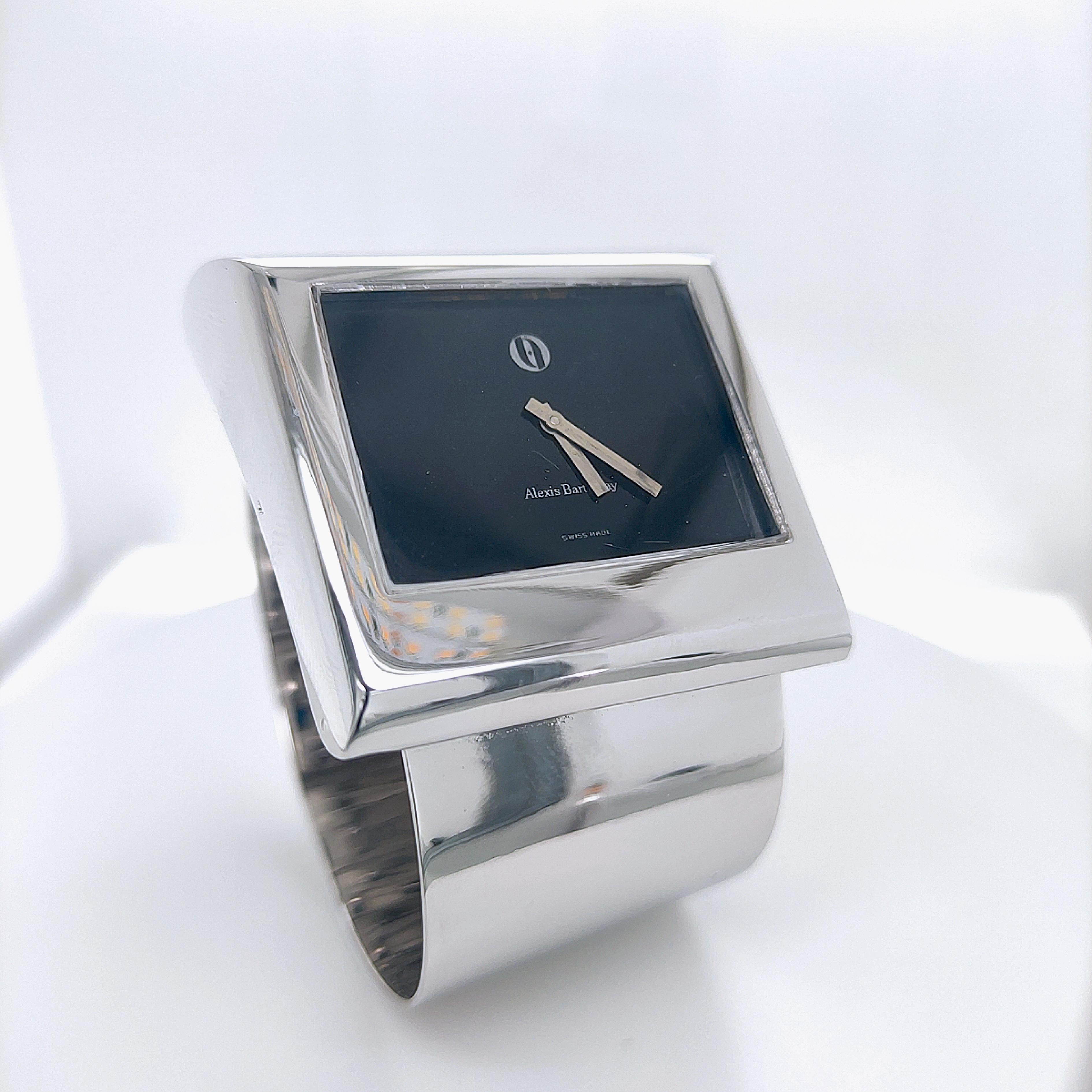 Ikonische Sterlingsilber-Uhr von Alexis Barthelay, handgewickelt, 1972 (Moderne)