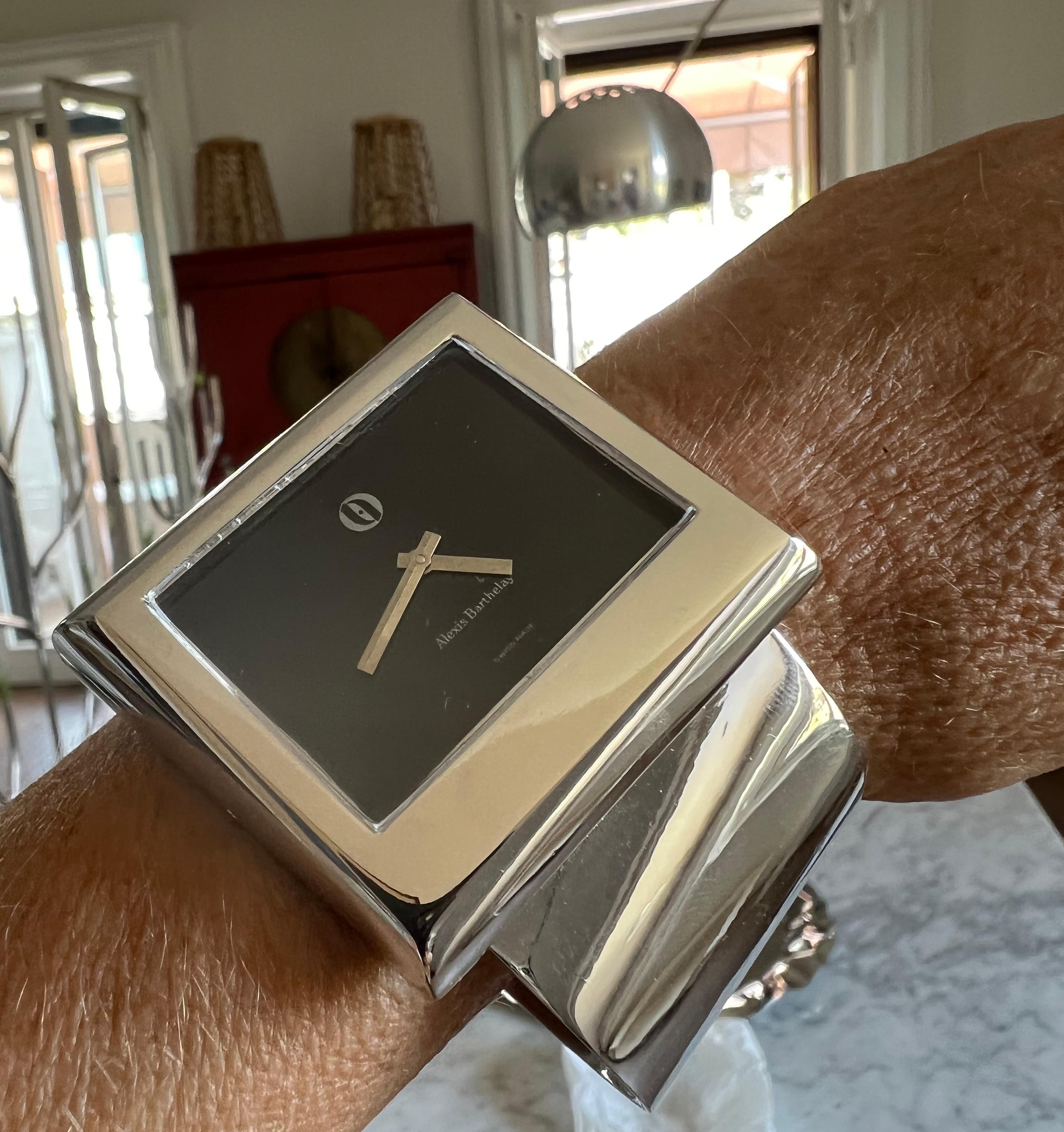 Ikonische Sterlingsilber-Uhr von Alexis Barthelay, handgewickelt, 1972 1