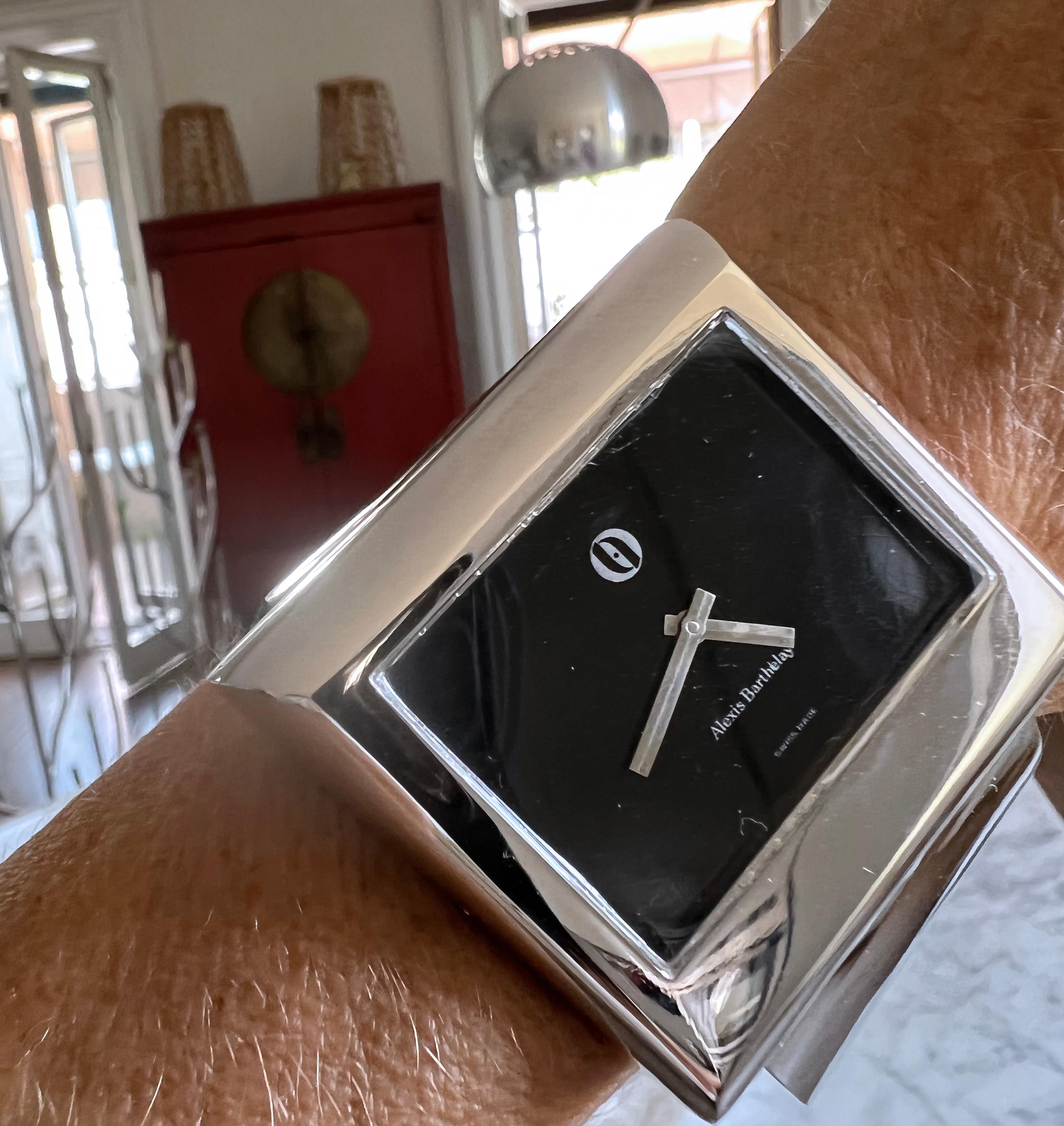Ikonische Sterlingsilber-Uhr von Alexis Barthelay, handgewickelt, 1972 2