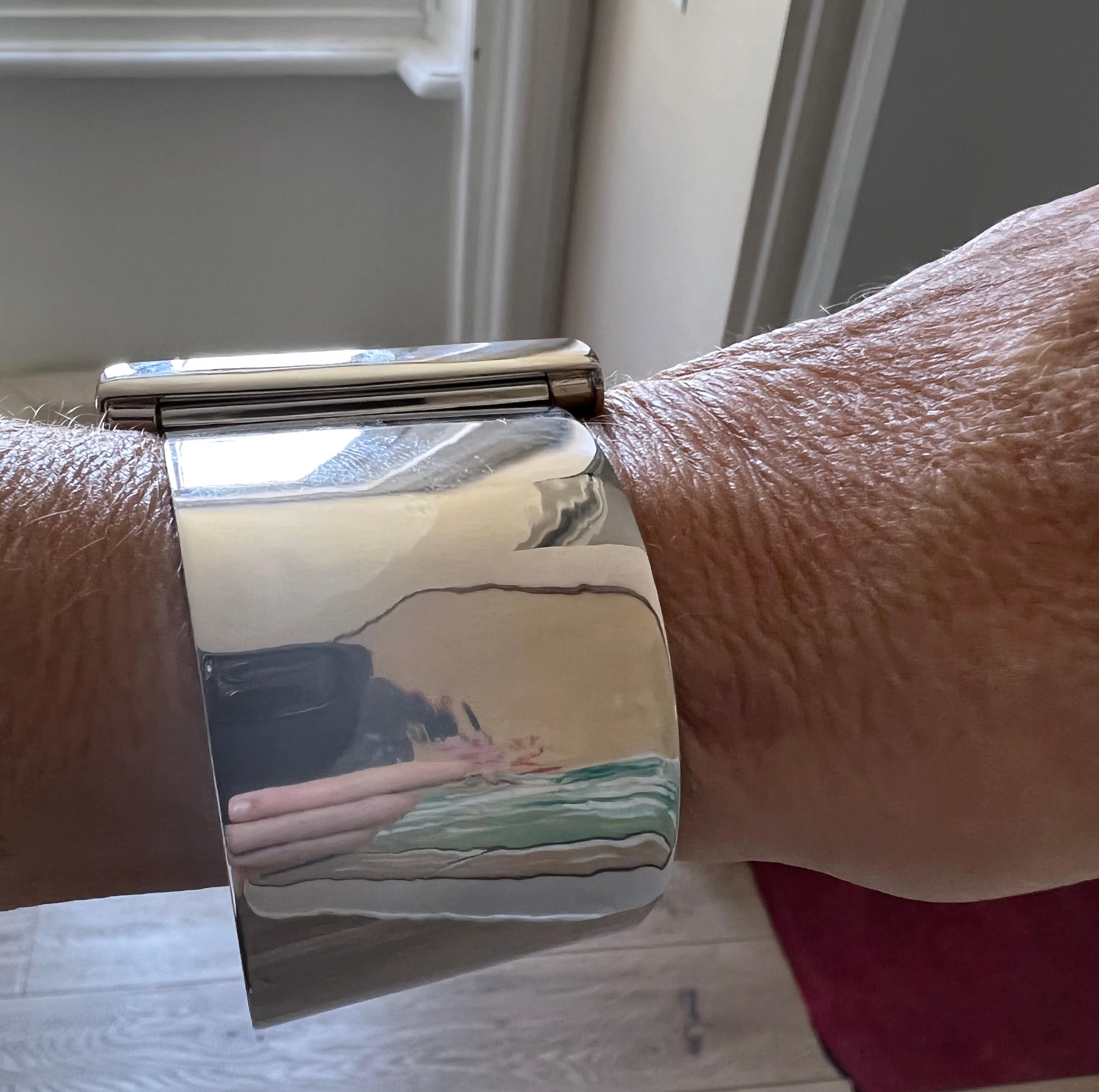 Ikonische Sterlingsilber-Uhr von Alexis Barthelay, handgewickelt, 1972 3