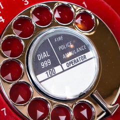 Telephone GPO modèle 746 d'origine en rouge, sangle de transport en nylon d'origine, 1972