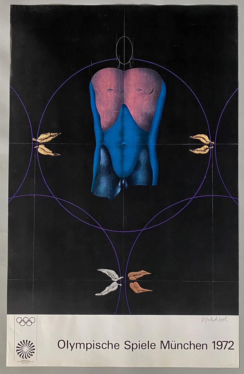 Beautiful and rare original 1972 München Olympic poster by Paul Wunderlich in great vintage condition as can be seen in the images.
The poster will be shipped insured overseas. Cost of shipping to the US is Euro 95.

Wunderlich was the second