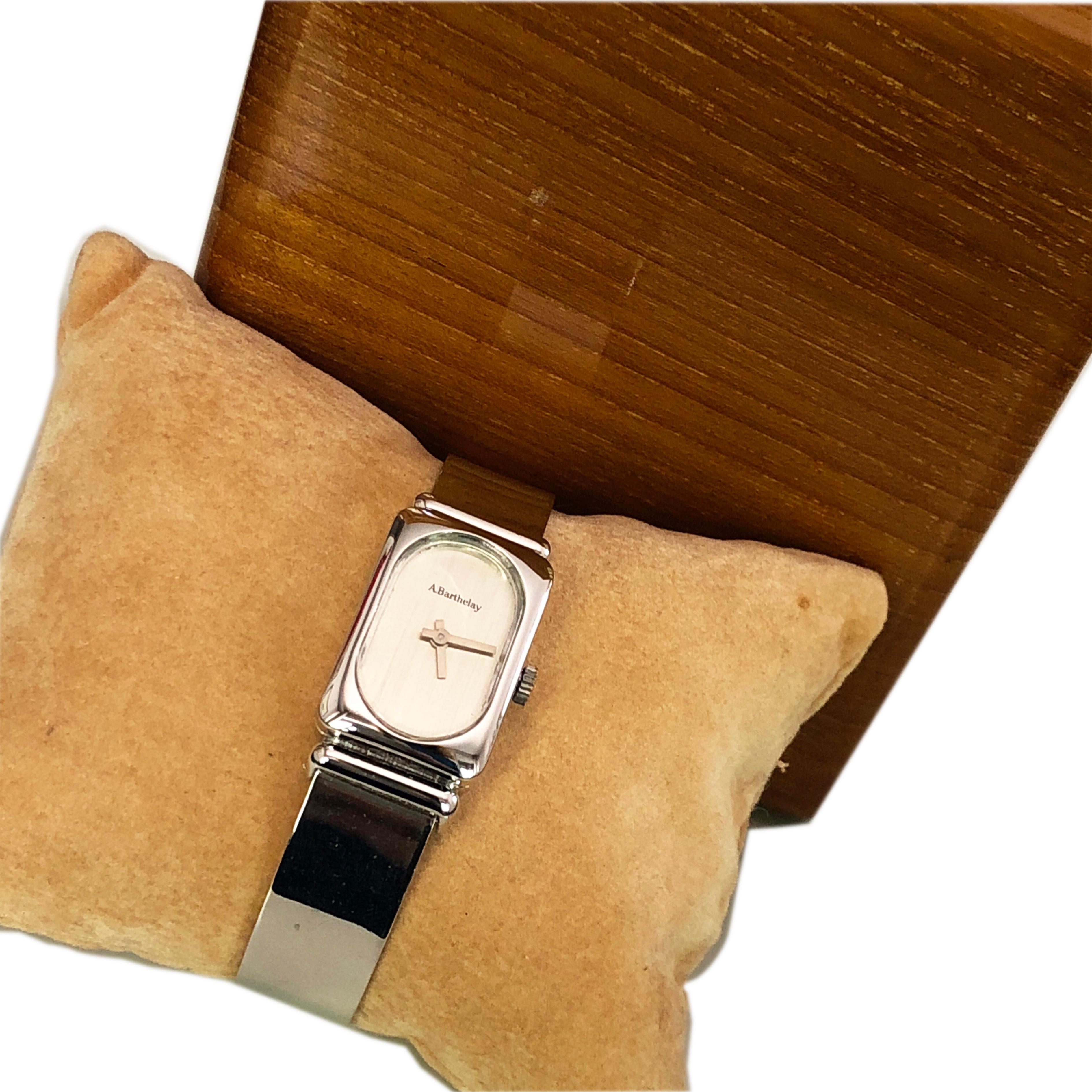 Original 1974 Alexis Barthelay Hand-Wound Movement Bangle Silver Watch 9