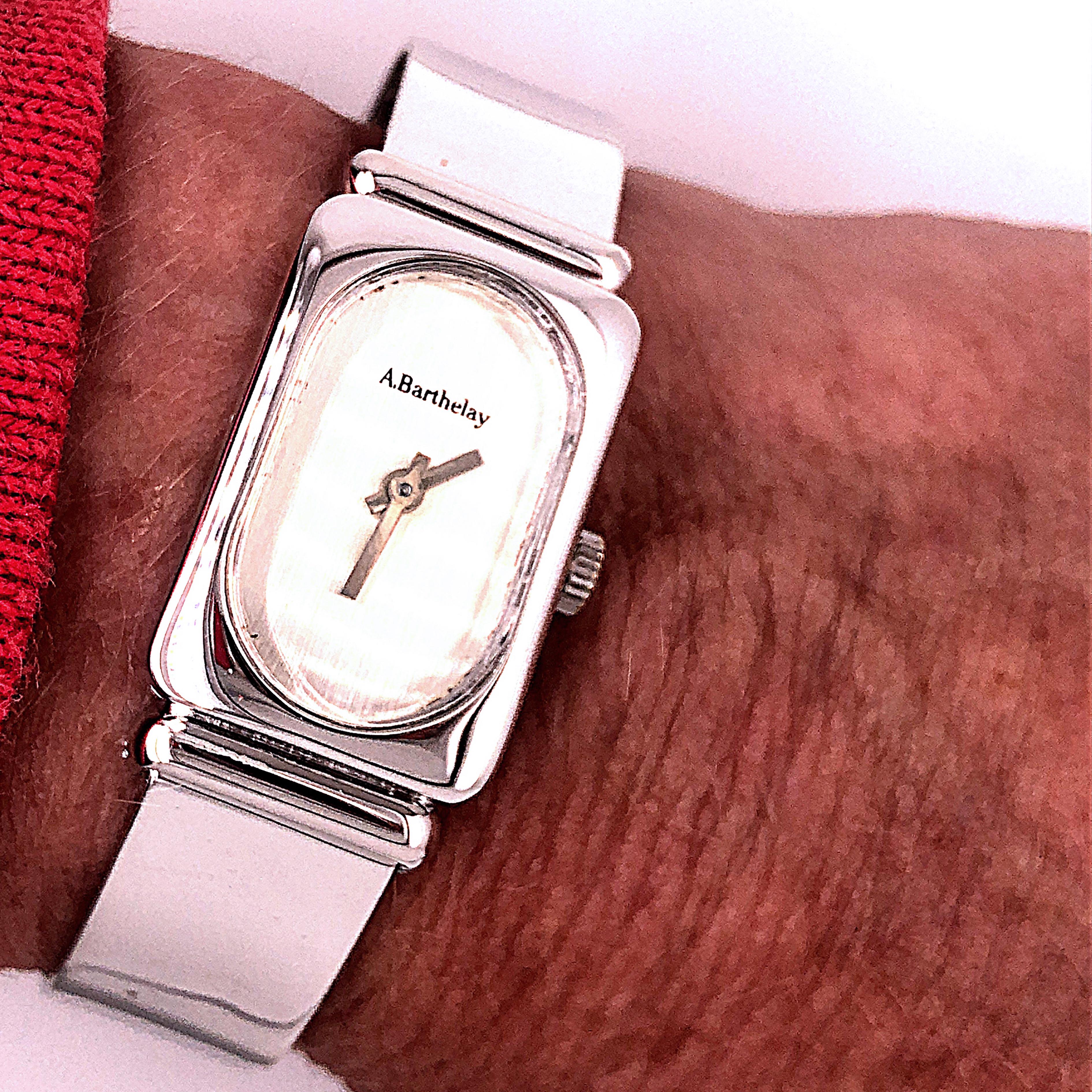 Original 1974 Alexis Barthelay Hand-Wound Movement Bangle Silver Watch In Excellent Condition In Valenza, IT