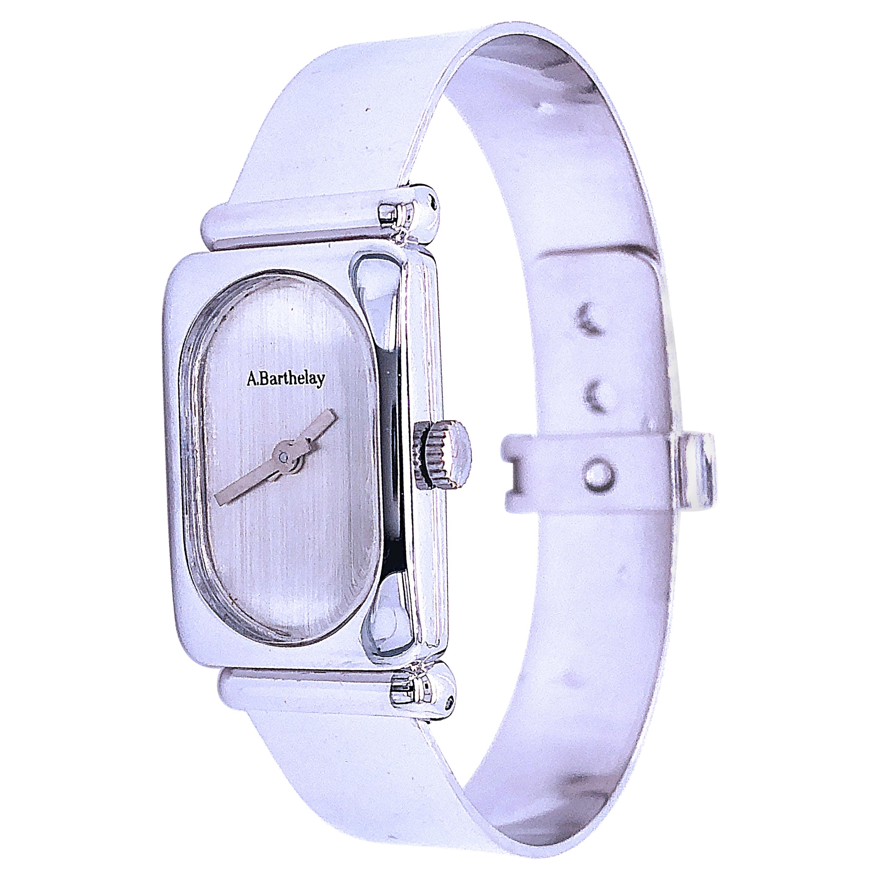 Original 1974 Alexis Barthelay Hand-Wound Movement Bangle Silver Watch