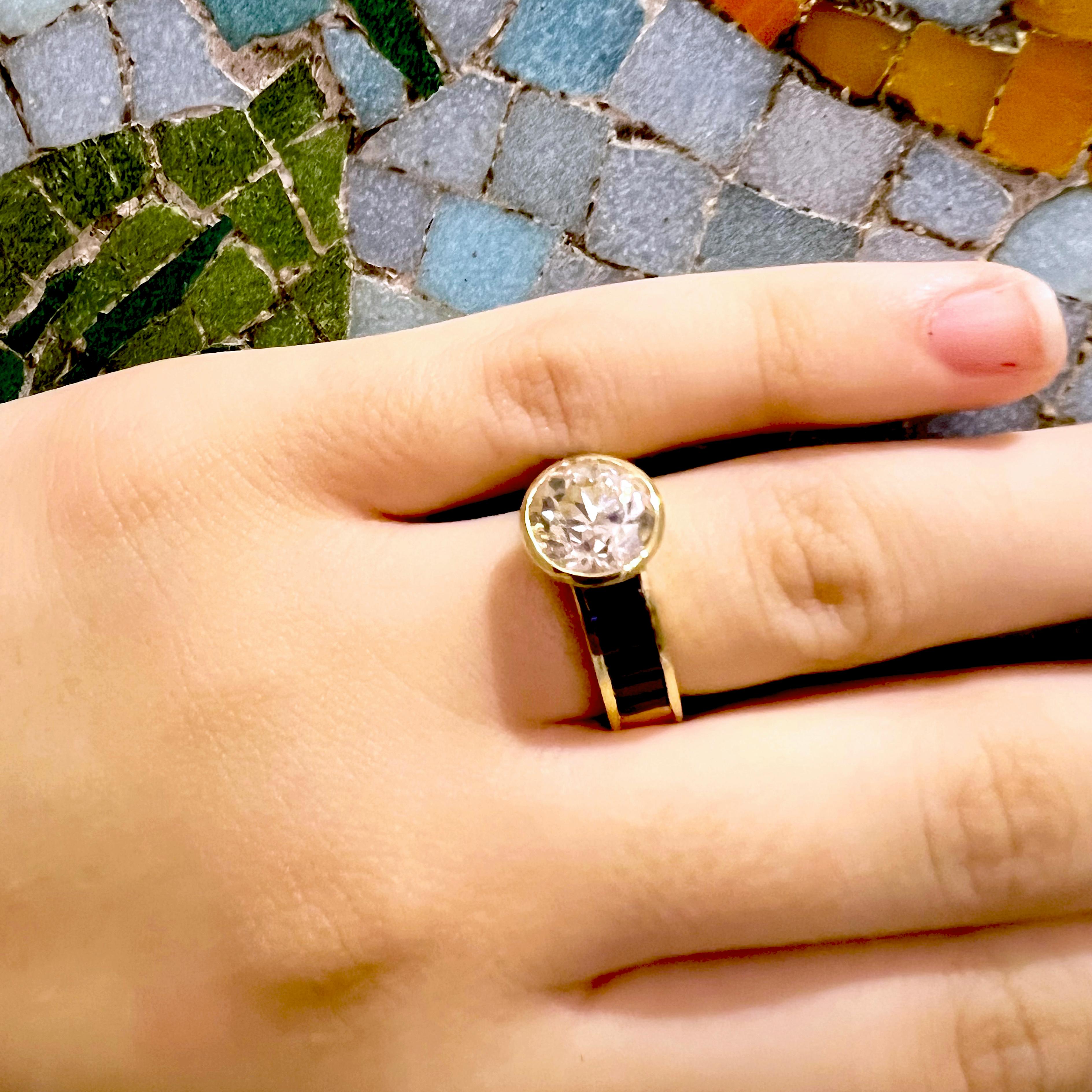 Anello da cocktail originale del 1980 con diamante bianco da 3,29 carati e zaffiro blu da 1,96 carati in vendita 5