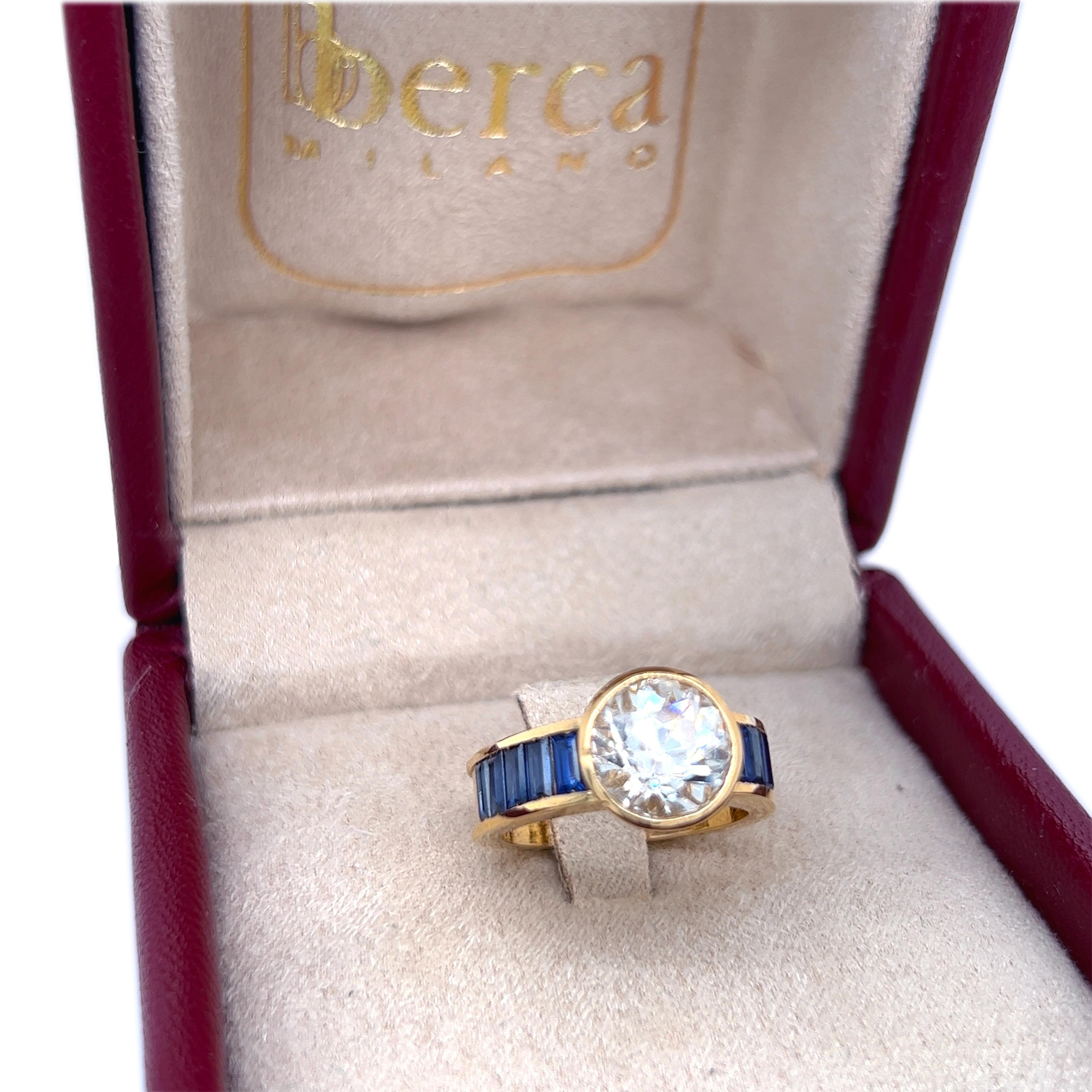 Anello da cocktail originale del 1980 con diamante bianco da 3,29 carati e zaffiro blu da 1,96 carati in vendita 2