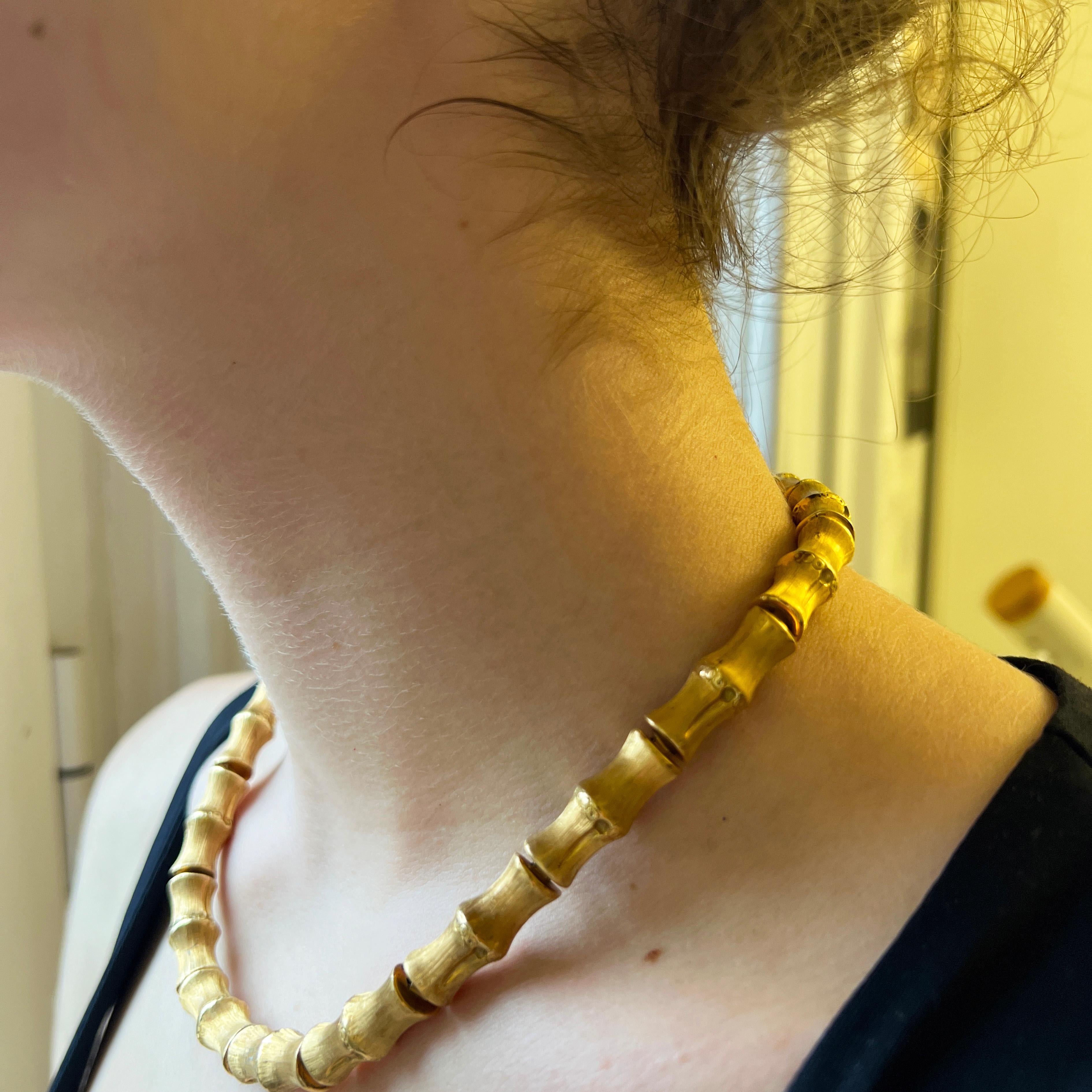 Original 1980 Gucci New York  18Kt Yellow Gold Bamboo Necklace  For Sale 8