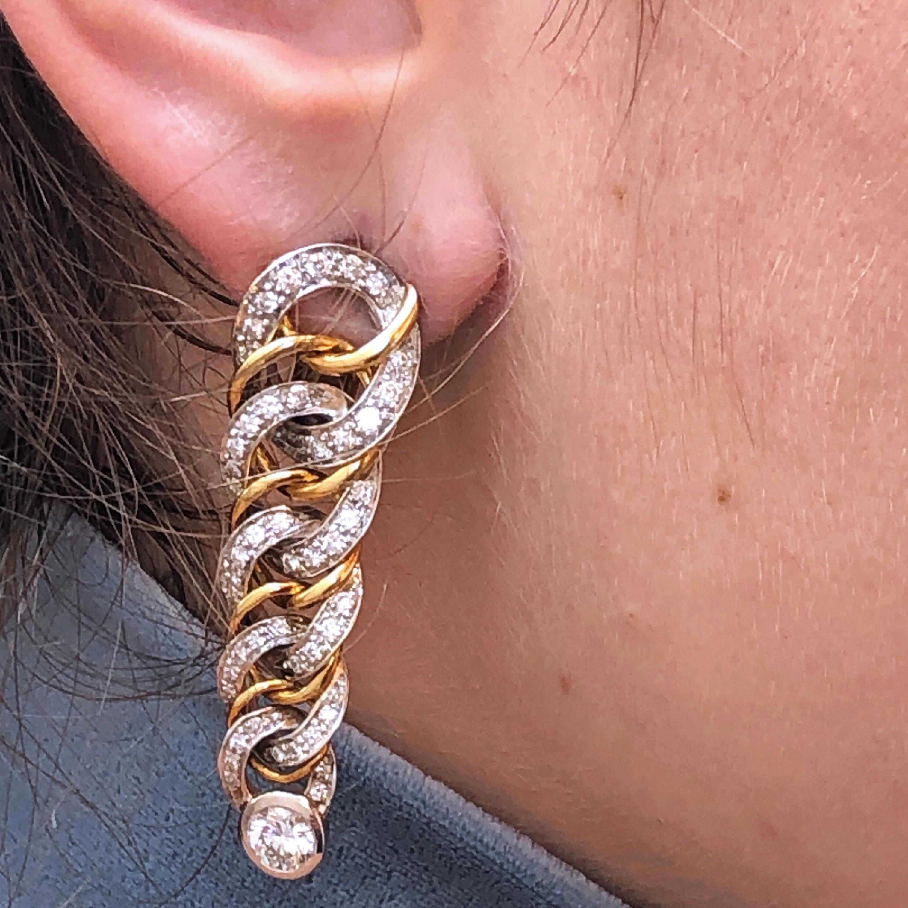 Original 1980 Pomellato 2.70kt Diamond Yellow White Gold Gourmette Earrings 7