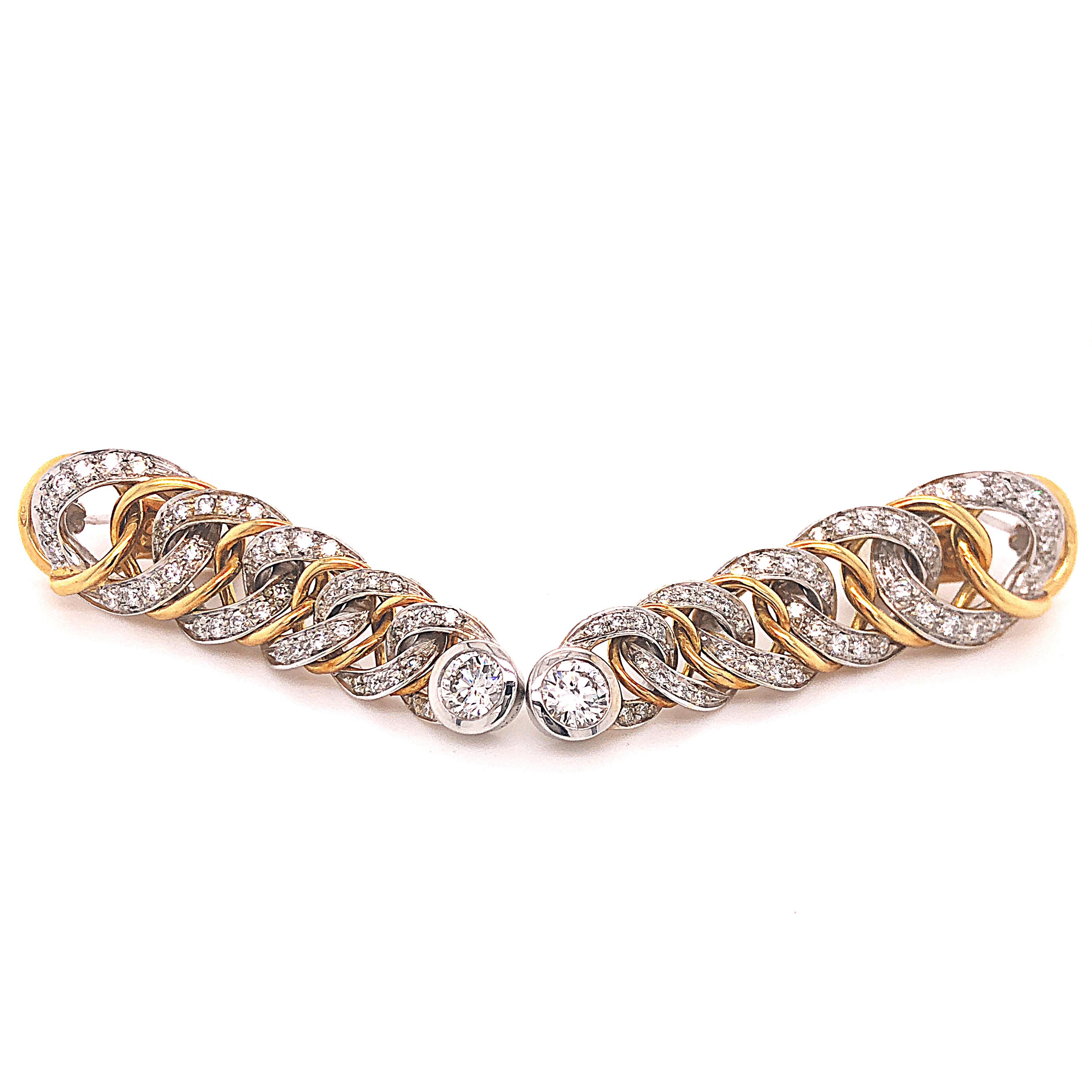 Contemporary Original 1980 Pomellato 2.70kt Diamond Yellow White Gold Gourmette Earrings