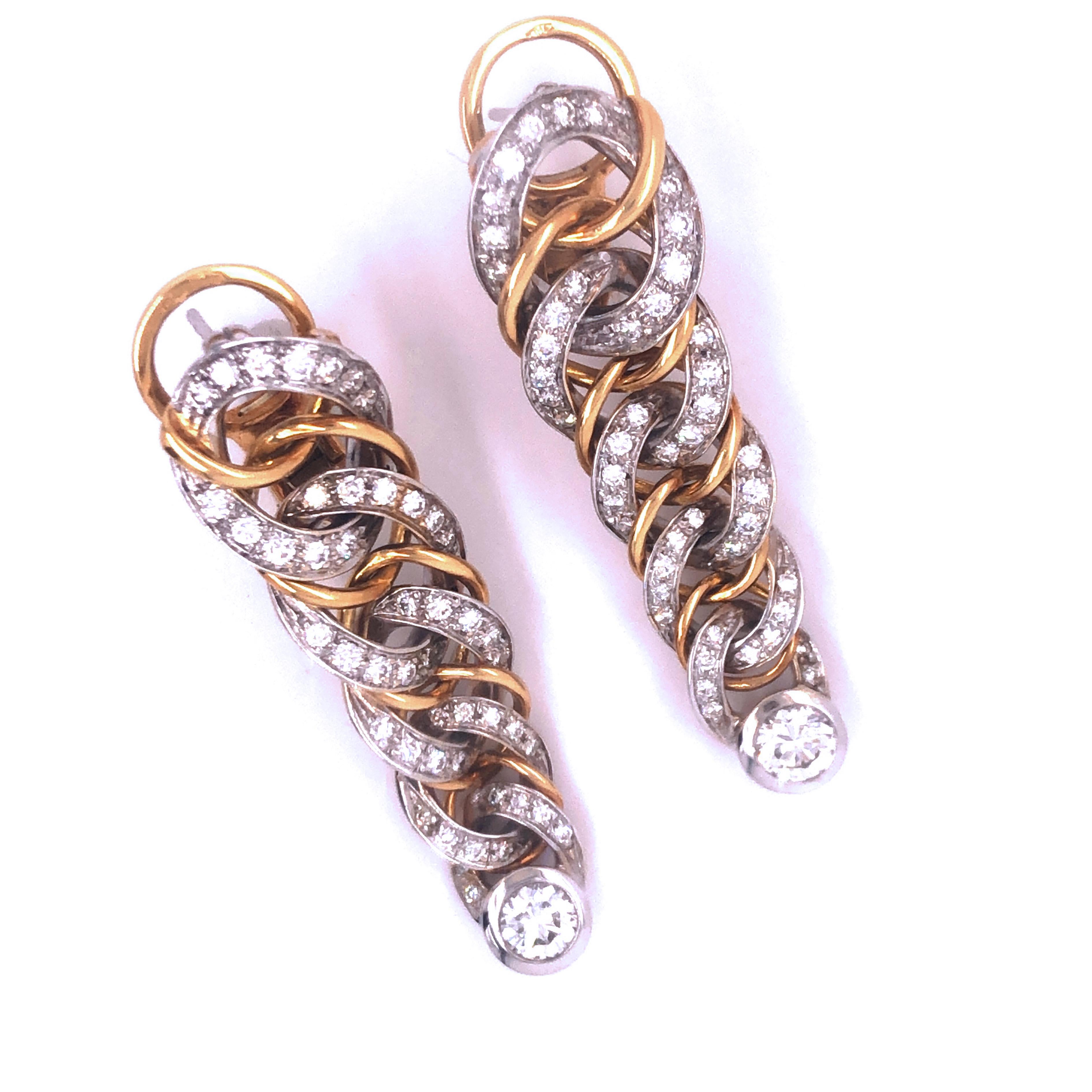 Brilliant Cut Original 1980 Pomellato 2.70kt Diamond Yellow White Gold Gourmette Earrings