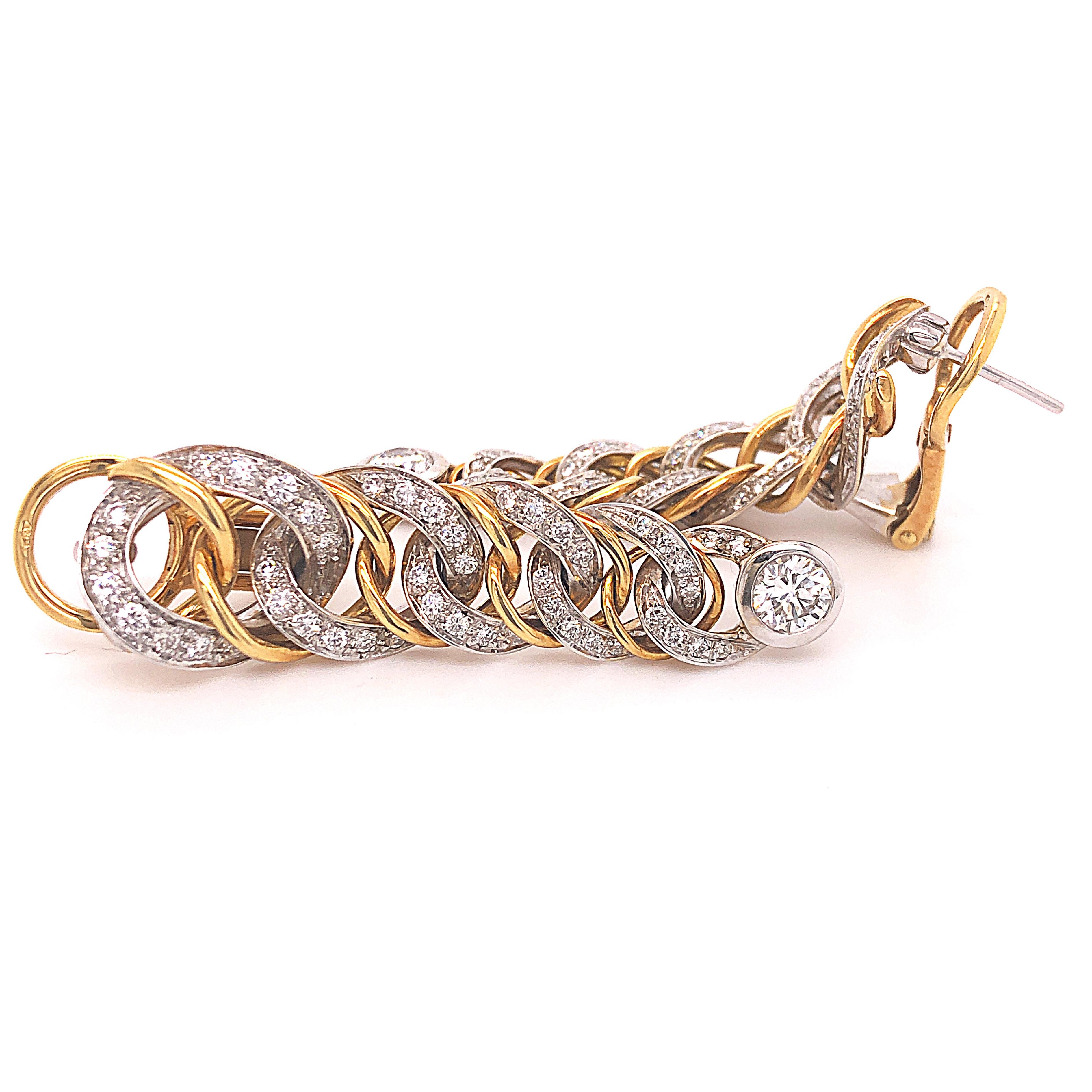 Original 1980 Pomellato 2.70kt Diamond Yellow White Gold Gourmette Earrings In Excellent Condition In Valenza, IT
