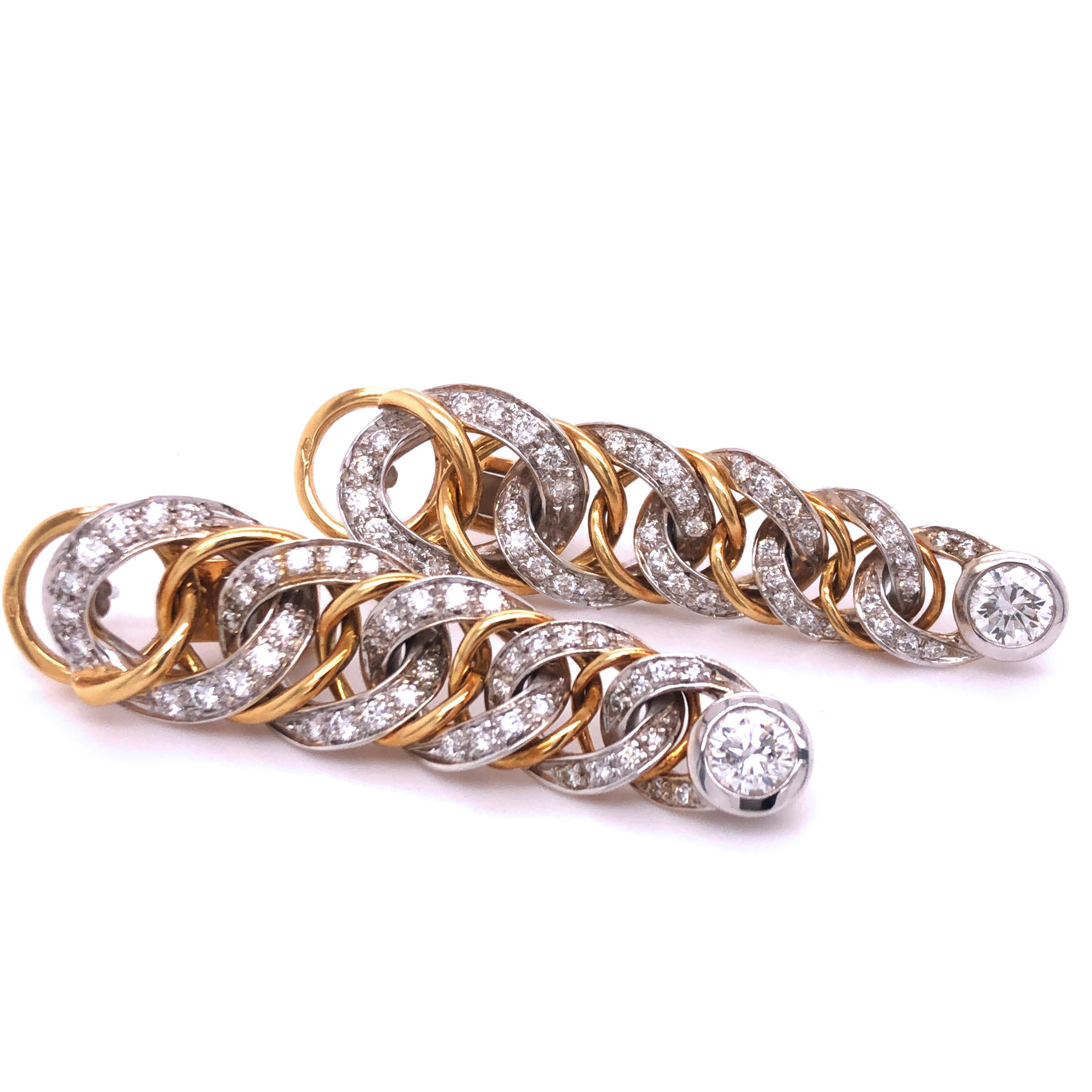 Original 1980 Pomellato 2.70kt Diamond Yellow White Gold Gourmette Earrings 1