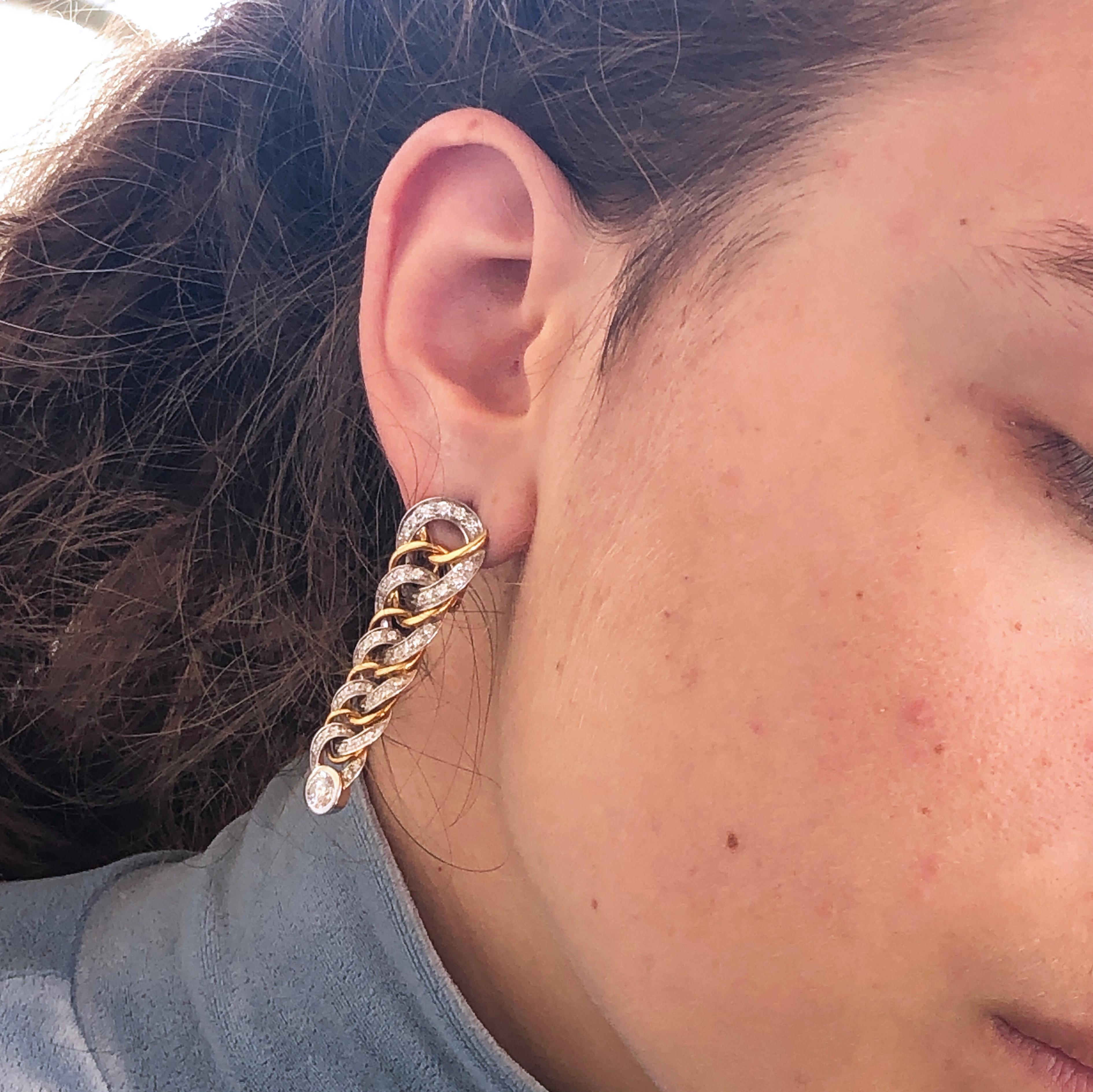 Original 1980 Pomellato 2.70kt Diamond Yellow White Gold Gourmette Earrings 5