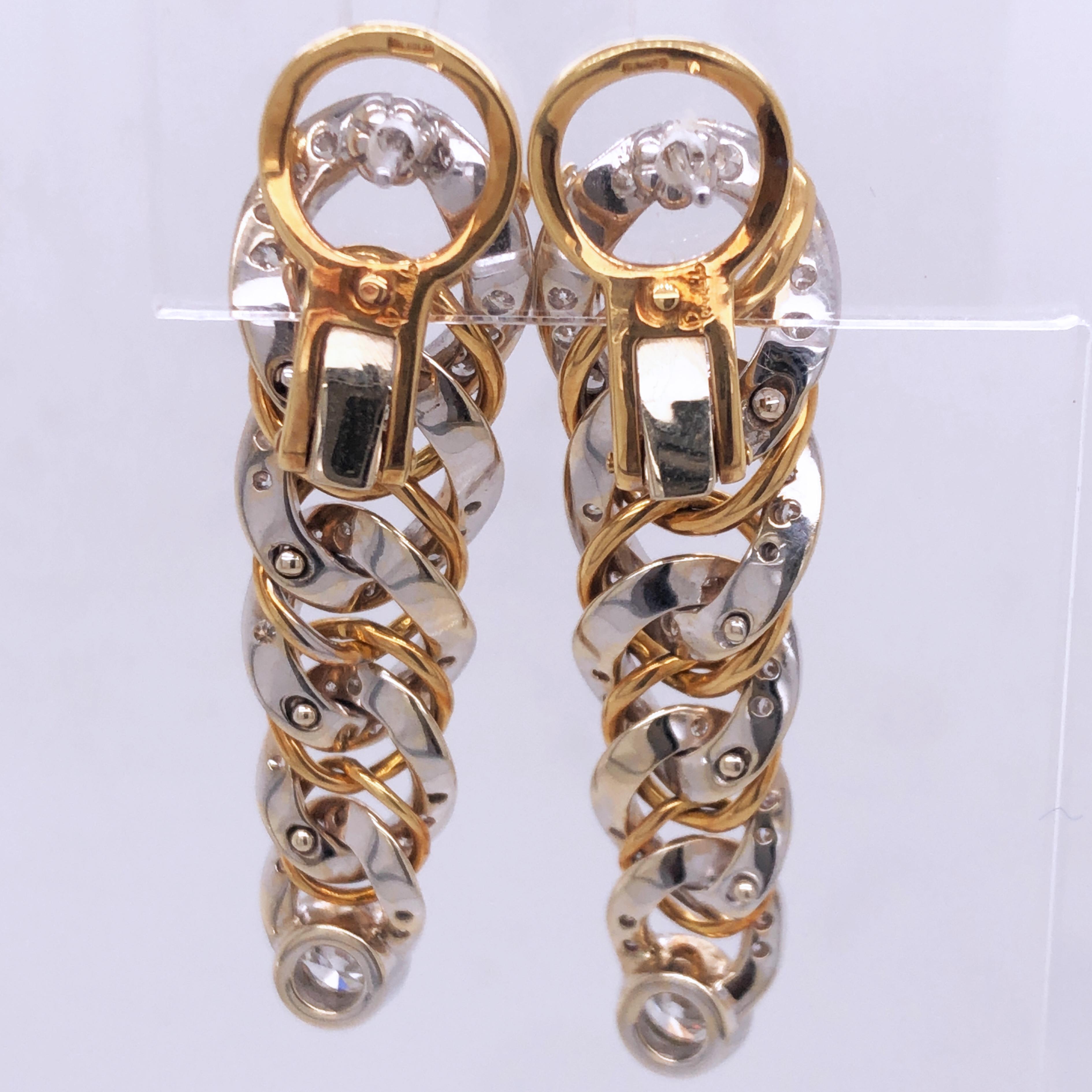 Original 1980 Pomellato 2.70kt Diamond Yellow White Gold Gourmette Earrings 2