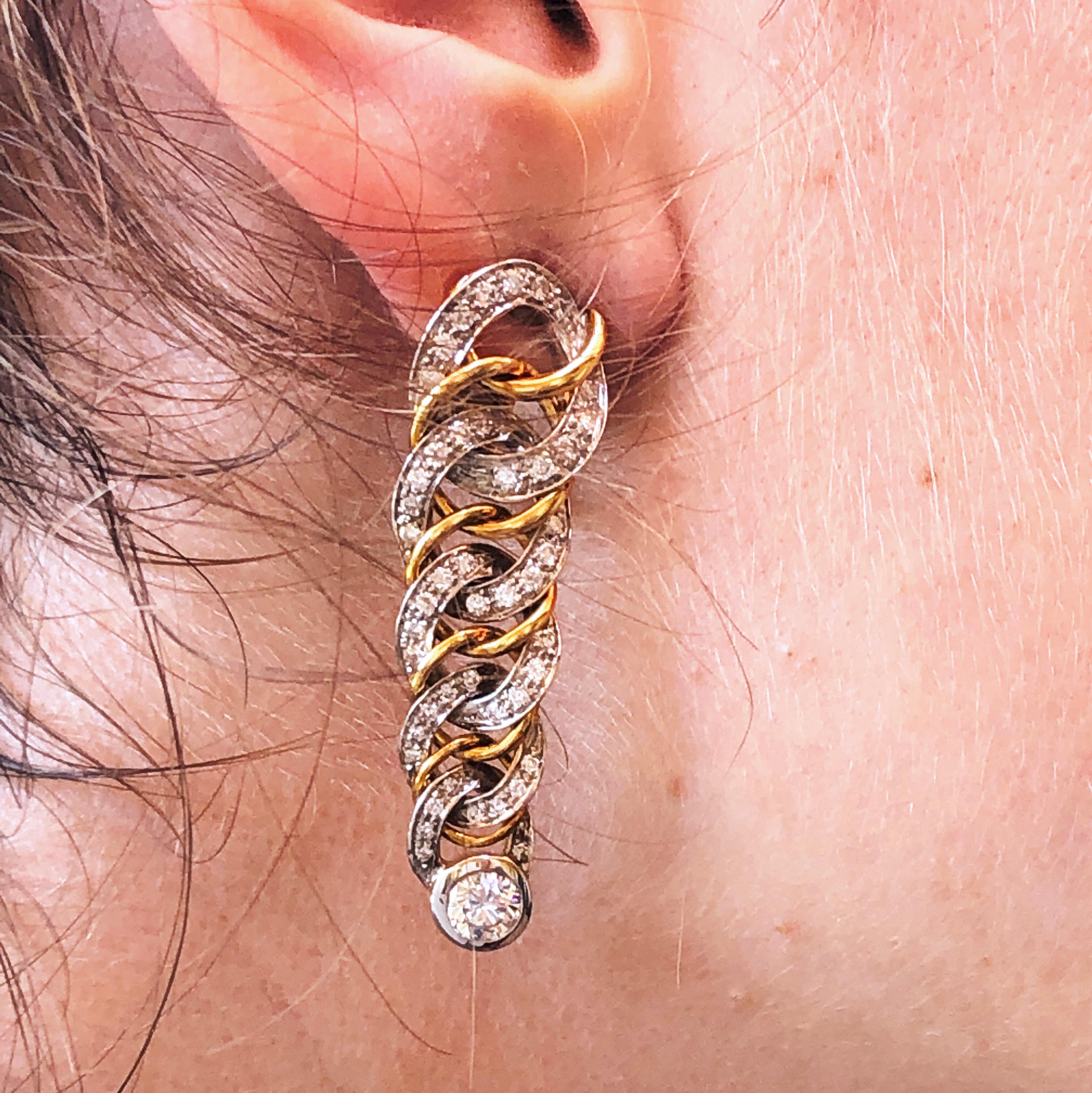 Original 1980 Pomellato 2.70kt Diamond Yellow White Gold Gourmette Earrings 6