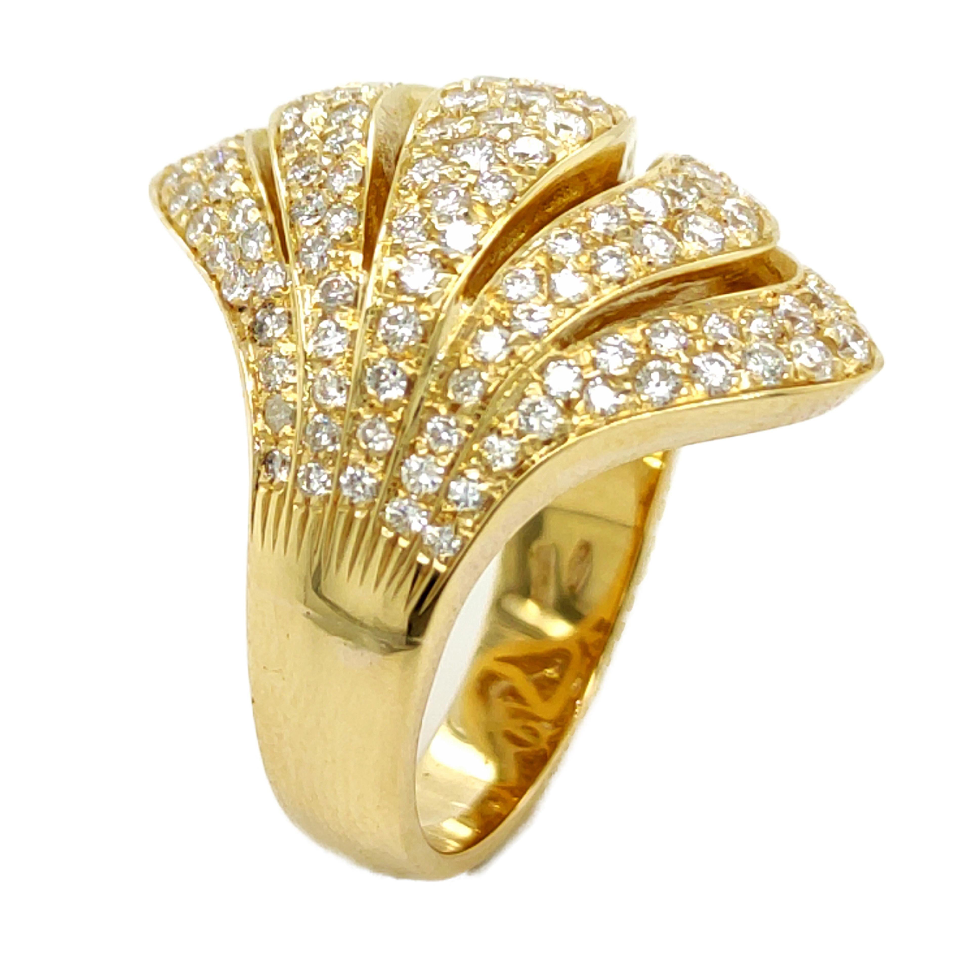 Stunning 1.87 Carat, 153 Top Quality(D-E, VVs1) White Diamond 1980's Yellow Gold Setting Cocktail Ring: this piece Hand crafted in our Atelier beginning 1980's has a strong design that stands up to some of the biggest jewelry names, Van Cleef &