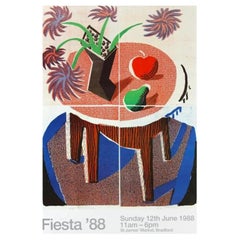 Original 1980s David Hockney Museum Exhibition Lithograph Poster Fiesta '88