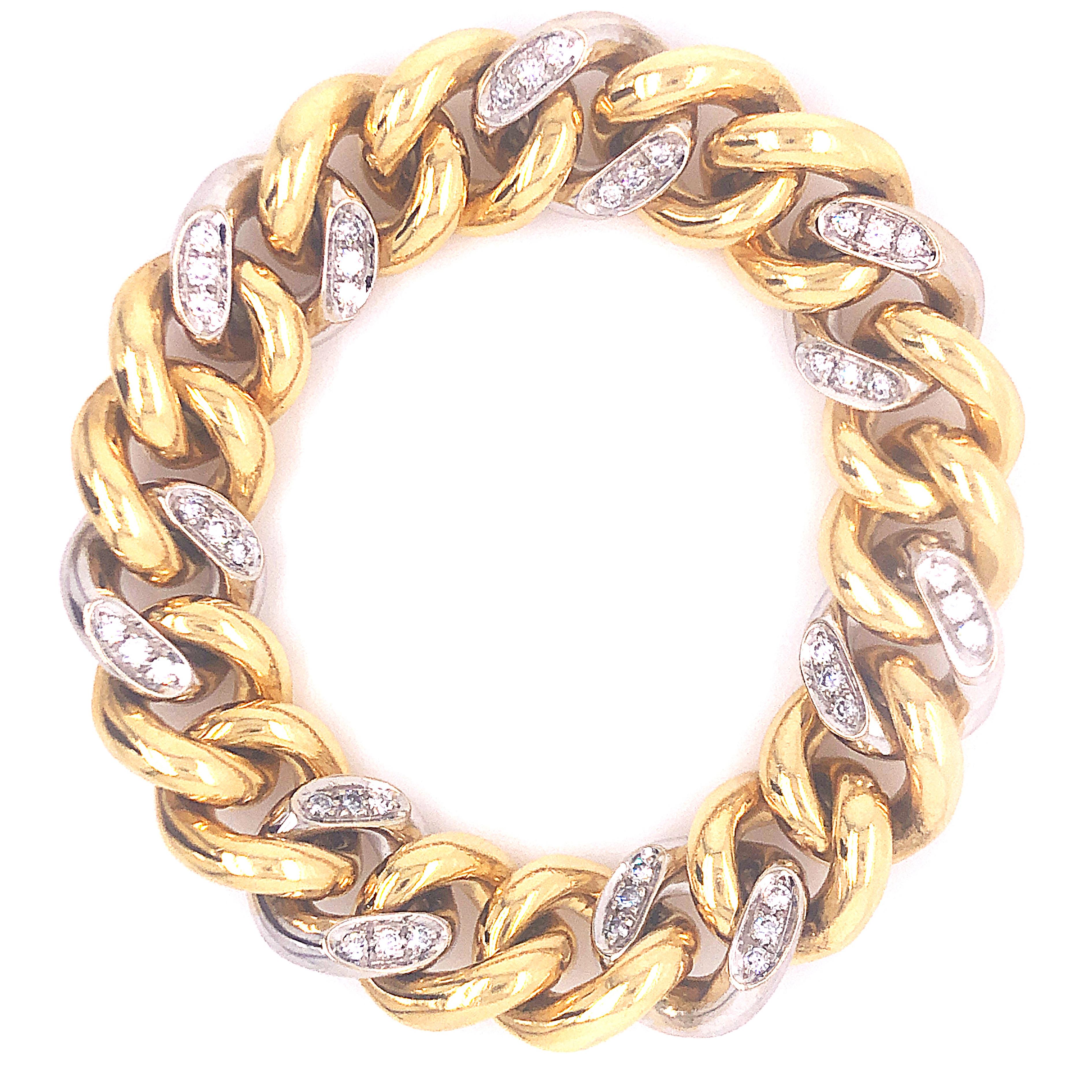 One-of-a-kind, Extra-ordinary, Original 80’s Chic and absolutely Timeless Pomellato Famous B21 Gourmette Bracelet, a beautiful example of Italian Craftsman of the period: 1.26Kt Top Quality White Diamond, in a 3.77OzT(117.1g) 18k Solid Yellow and