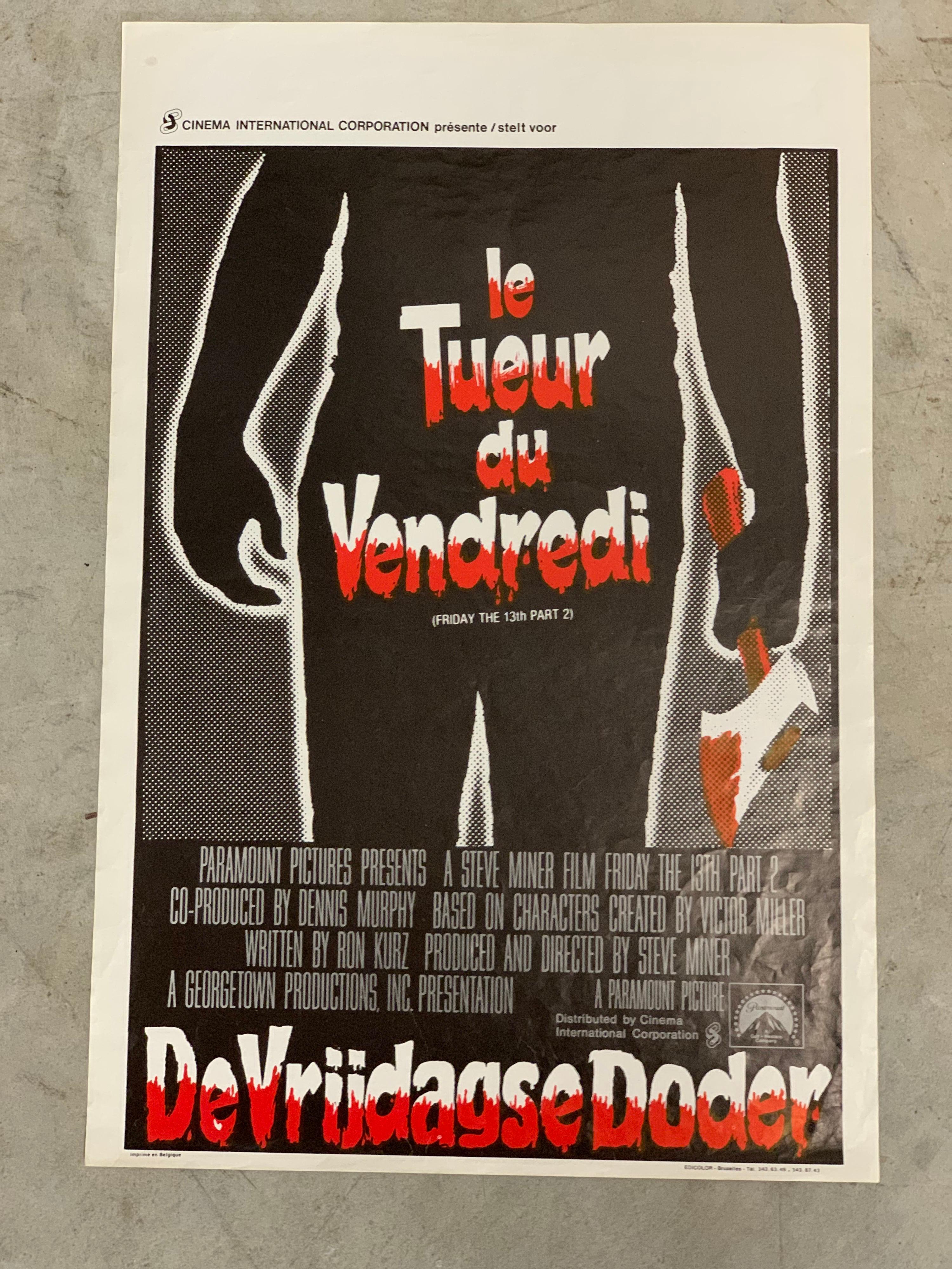 Rare original Belgian movie poster from the 1981 horrorfilm Friday The 13TH part 2. The first starring Jason Voorhees as the killer. Very nice condition overall. For details see the pictures. These posters used to hang in movie theatres a a preview