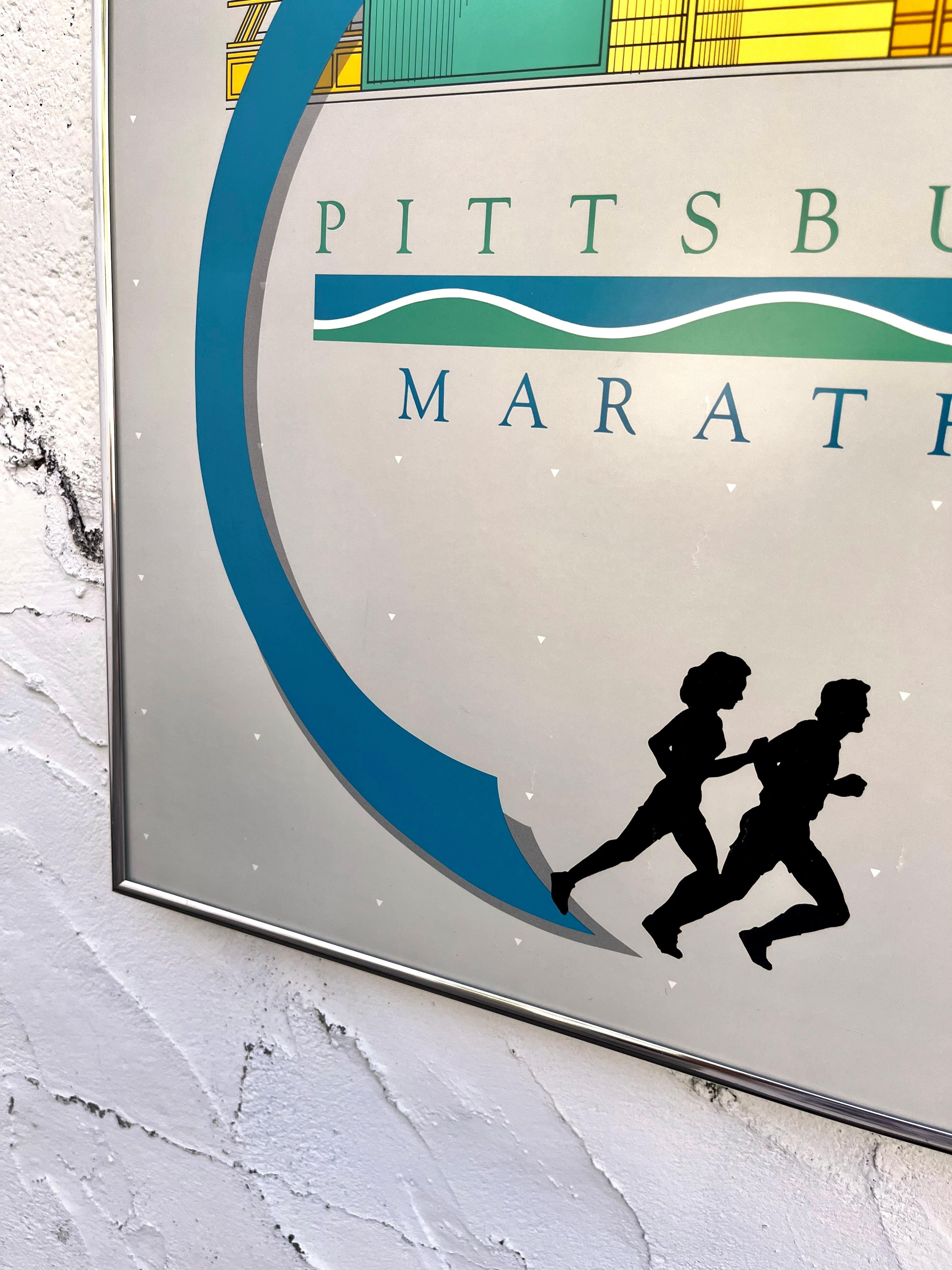 Original 1987 Pittsburgh Marathon Promotional Framed Poster In Good Condition For Sale In Miami, FL