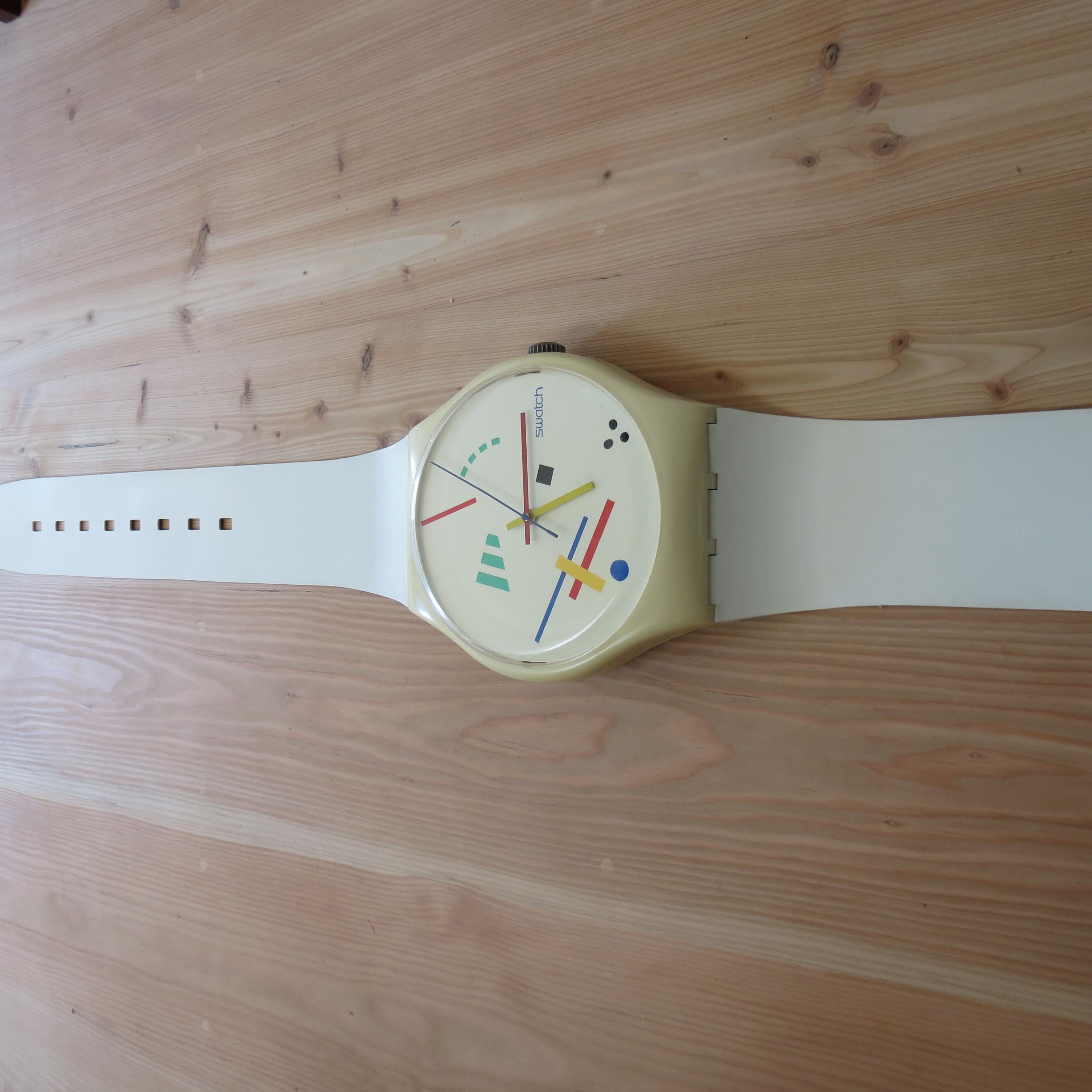 A very rare original Wall hanging swatch maxi wall clock, designed and manufactured by Swatch, Switzerland. Model: Vasily. Not a reproduction, but an original from 1987 (no date to the watch face, reissues were dated); only a few made during 1987
