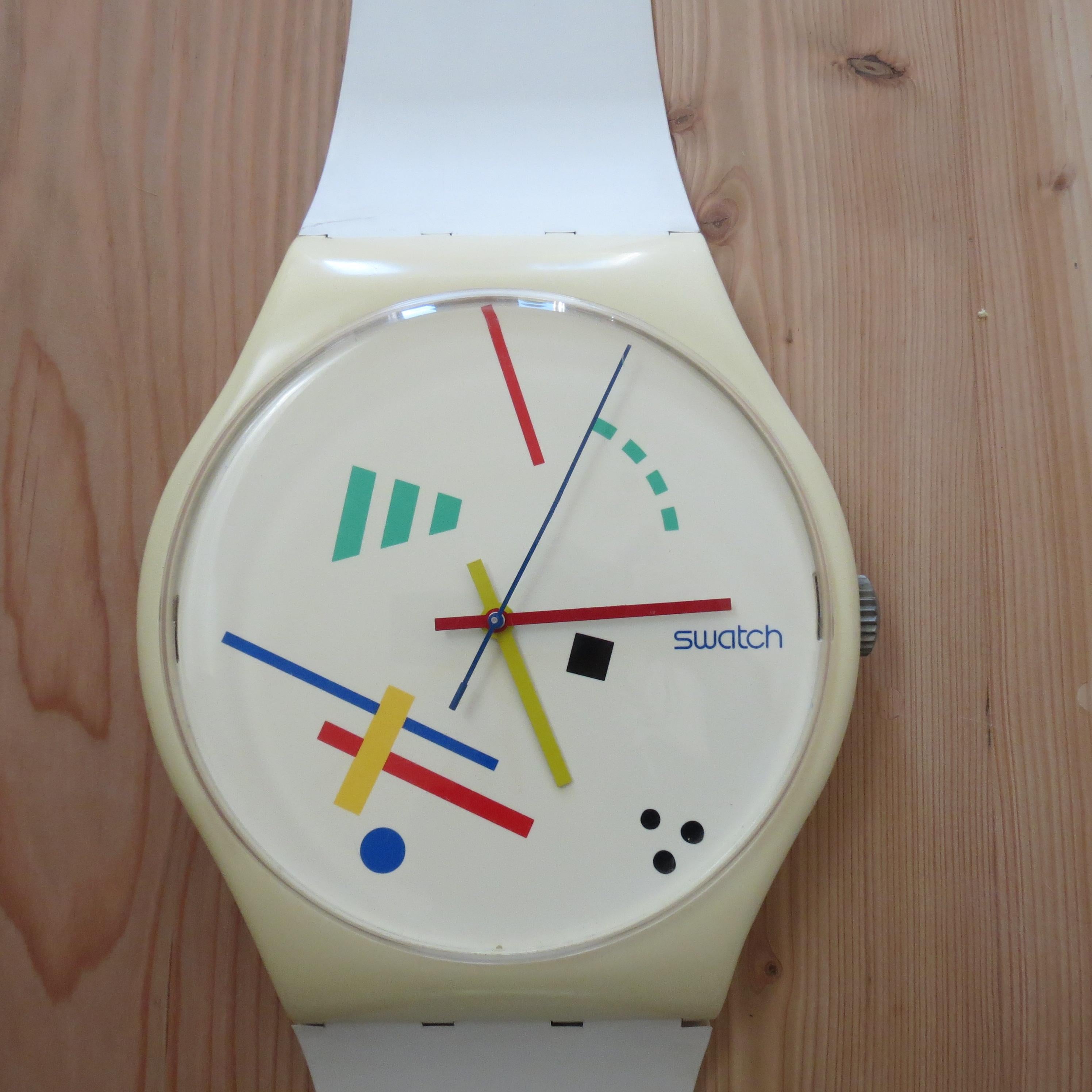Machine-Made Original 1987 Wall Hanging Swatch Maxi Wall Clock Vasily Midcentury Modern Clock