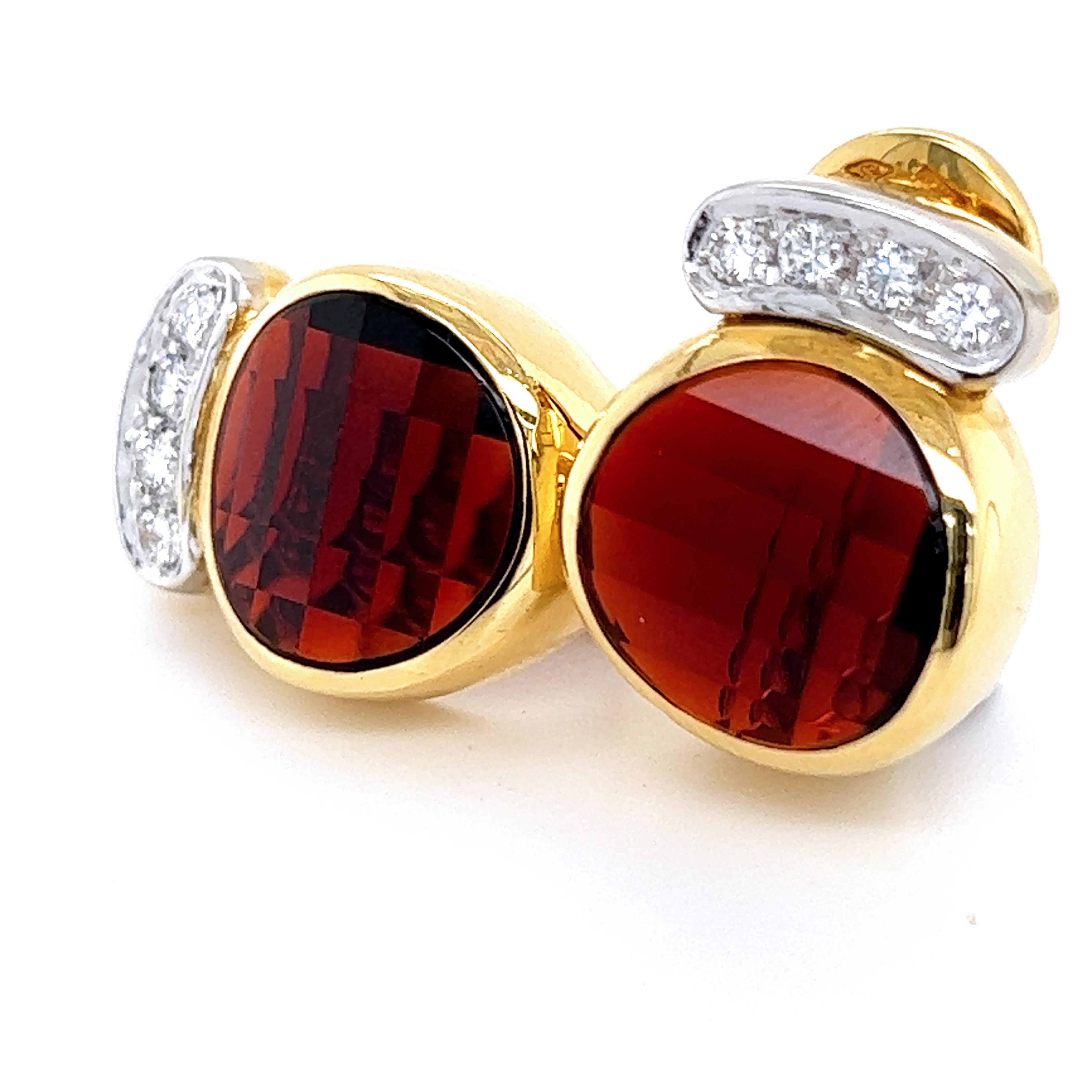 One-of-a-kind, Extra-ordinary, Original 1988 Chic and absolutely Timeless Pomellato A1136 Earrings, here declined in the precious hand inlaid faceted garnet and diamond version, a beautiful example of Italian Craftsman of the period: circa 0.28