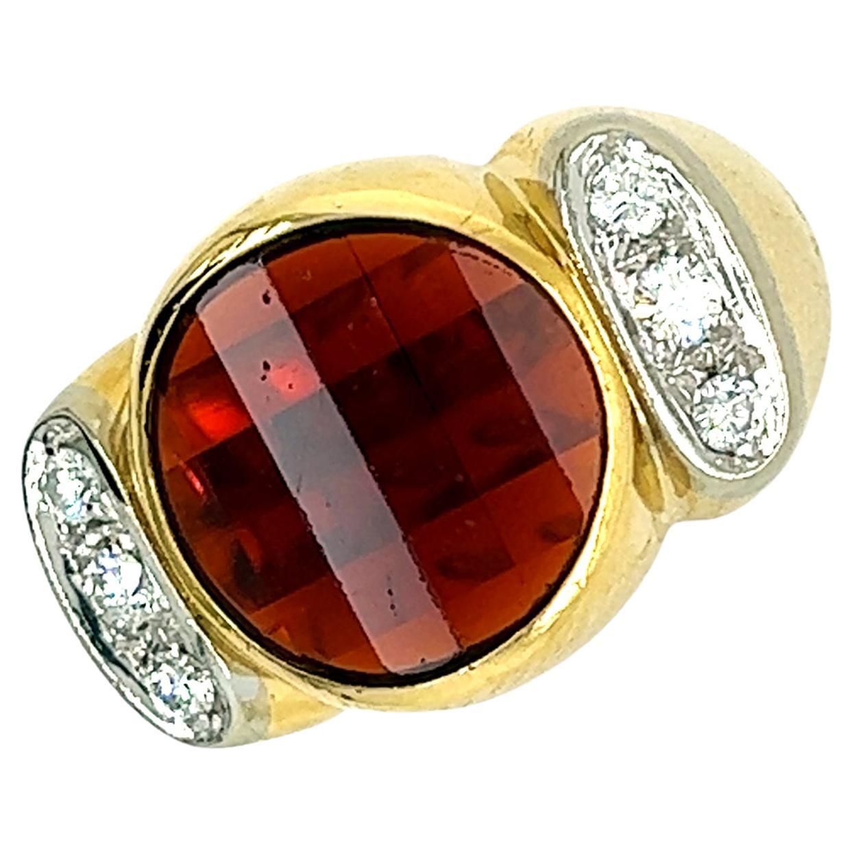 One-of-a-kind, Extra-ordinary, Original 1988 Chic and absolutely Timeless Pomellato A1136 Cocktail Ring, here declined in the precious hand inlaid faceted garnet and diamond version, a beautiful example of Italian Craftsman of the period: circa 0.15