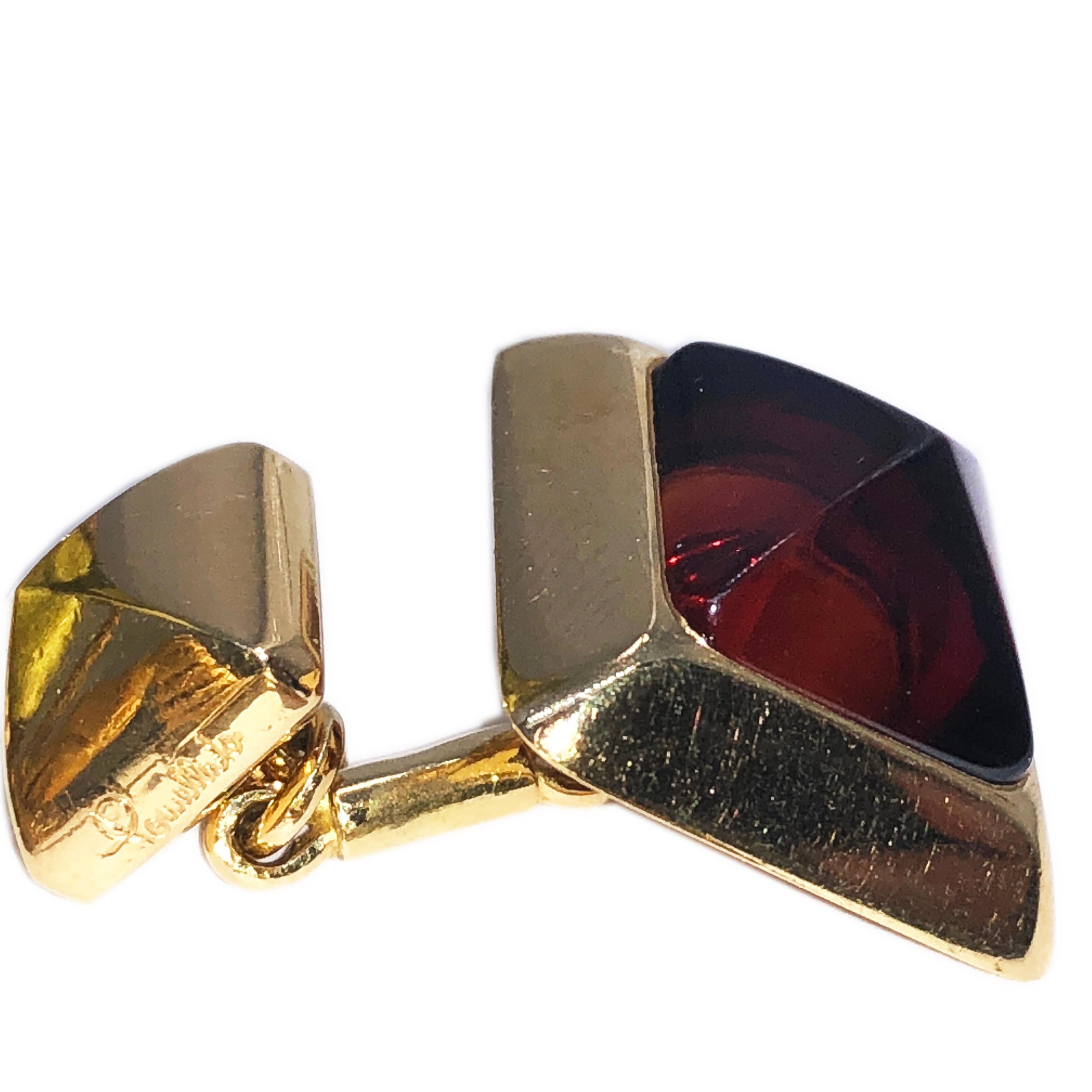 Iconic, Original 1994, Pyramid Shaped Natural Madeira Citrine Cufflinks, 18K Yellow Gold Setting. A limited edition Collar Bar Clip from the same collection is available as well.
This fabulous piece has never been used or worn and it is still in its