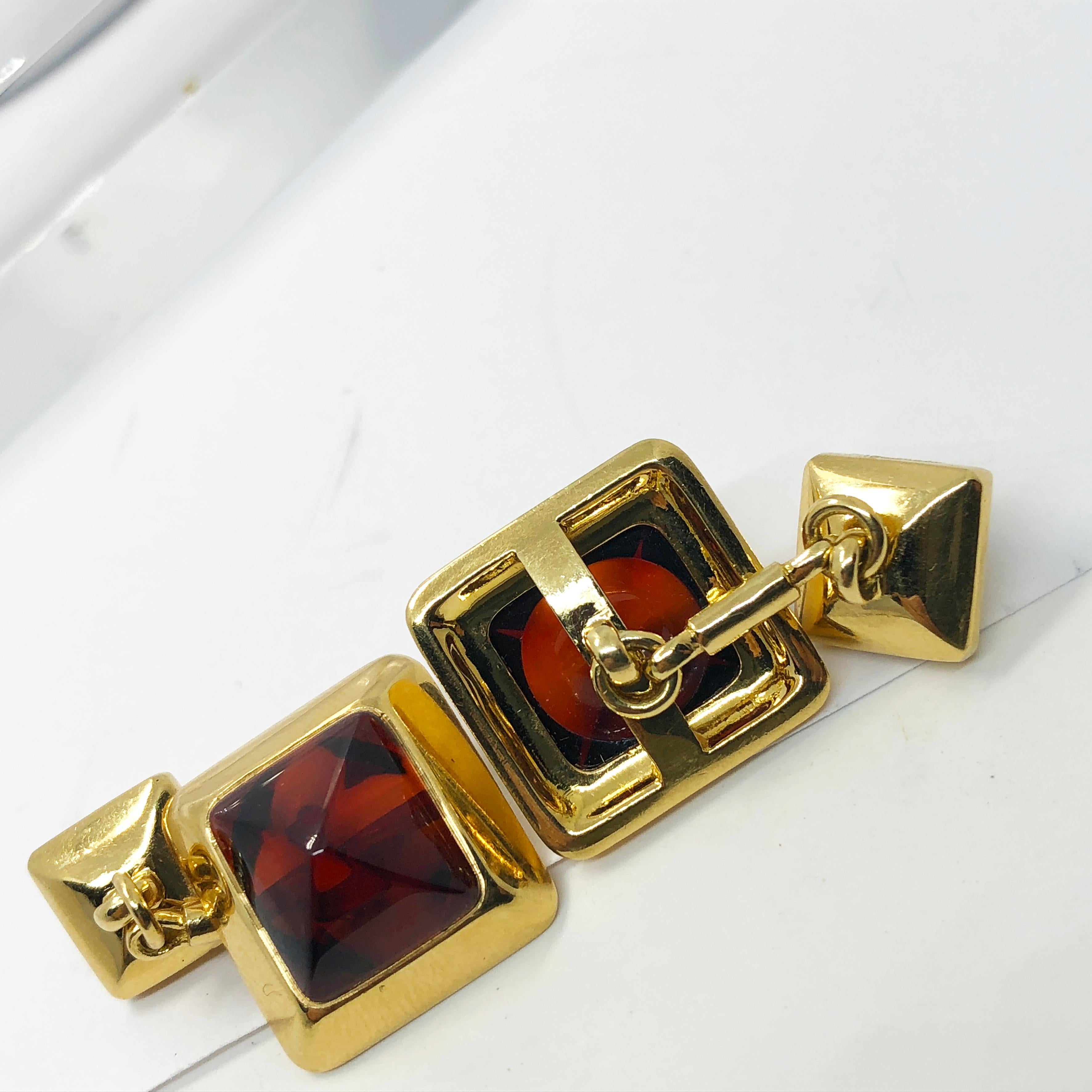 Original 1990 Iconic Pomellato Pyramid Shaped Citrine Yellow Gold Cufflinks In Excellent Condition In Valenza, IT