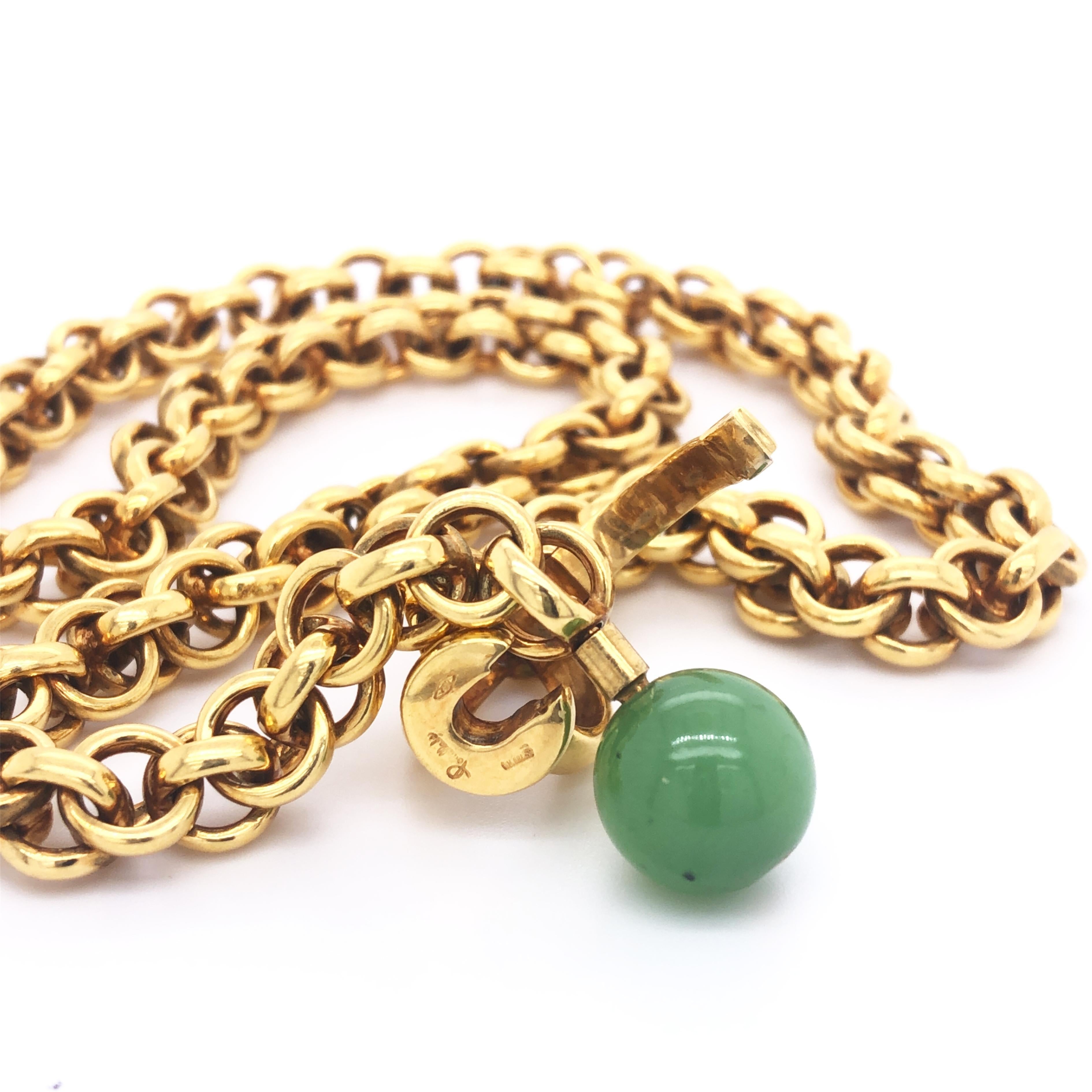Original 1997 Pomellato Bisanzio Kollektion Rollò Gelbgold Jade Halskette (Kugelschliff)