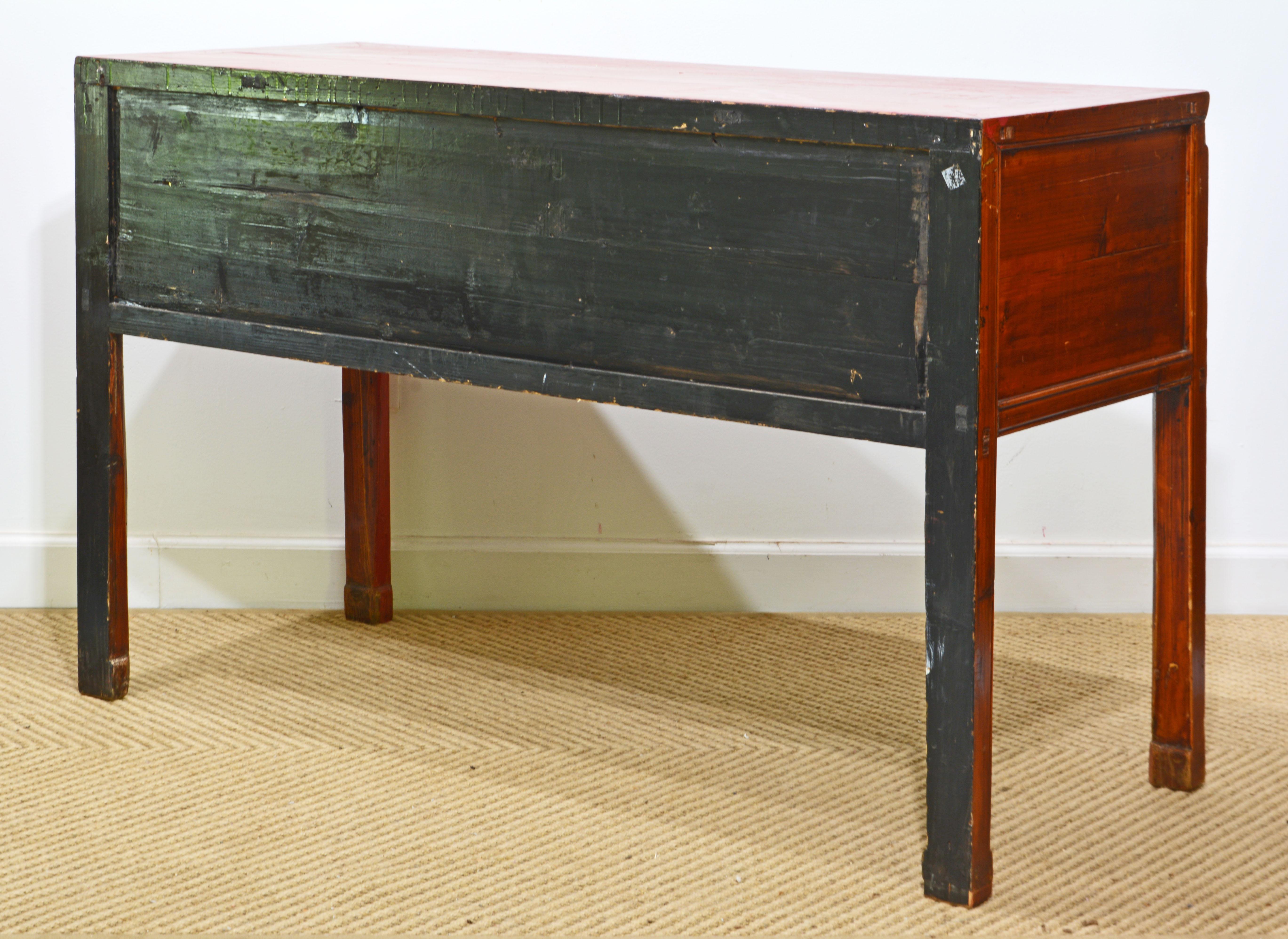 red lacquer console table