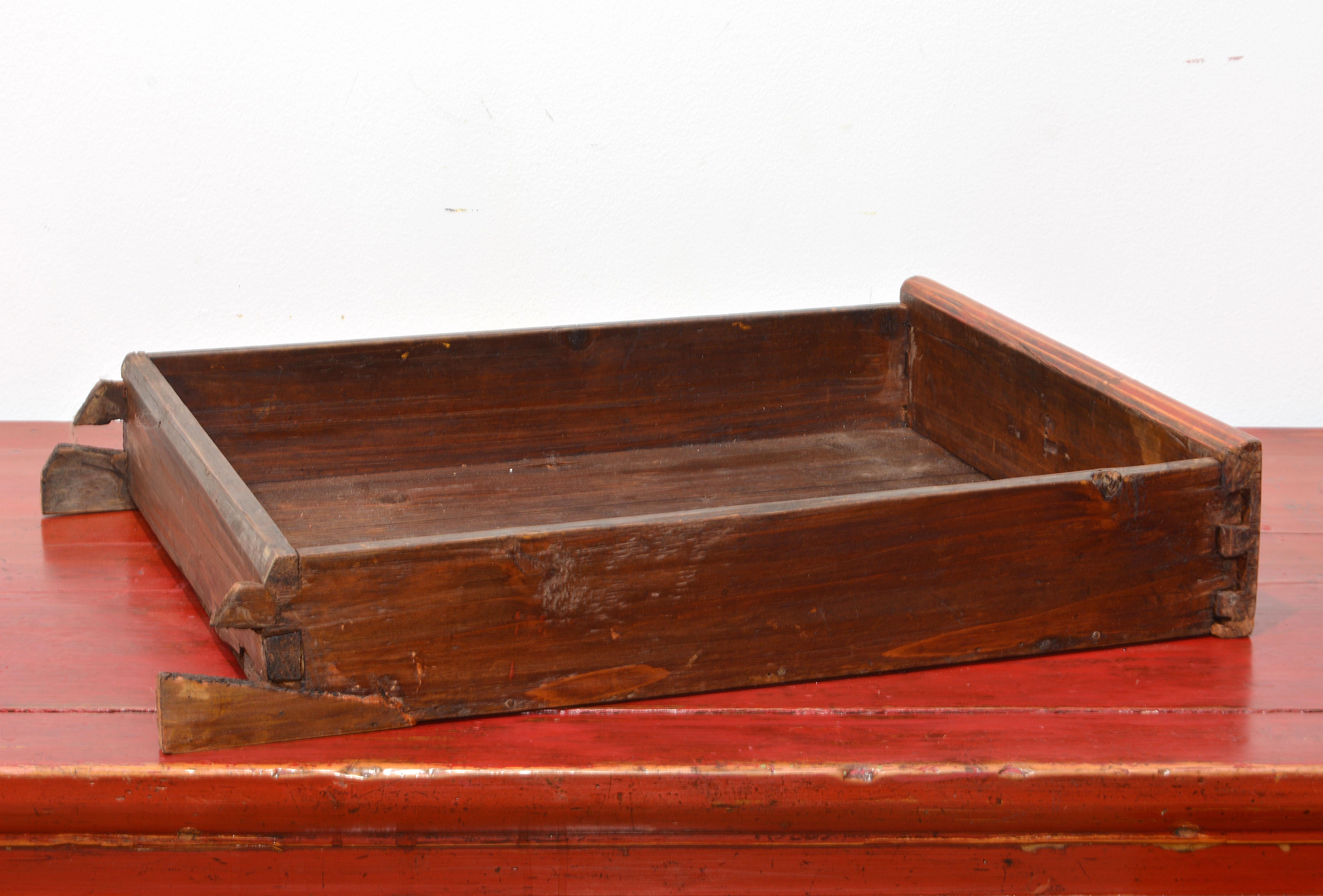 Original 19th C Chinese Partly Red Lacquered Three Drawer Storage Console Table  For Sale 1