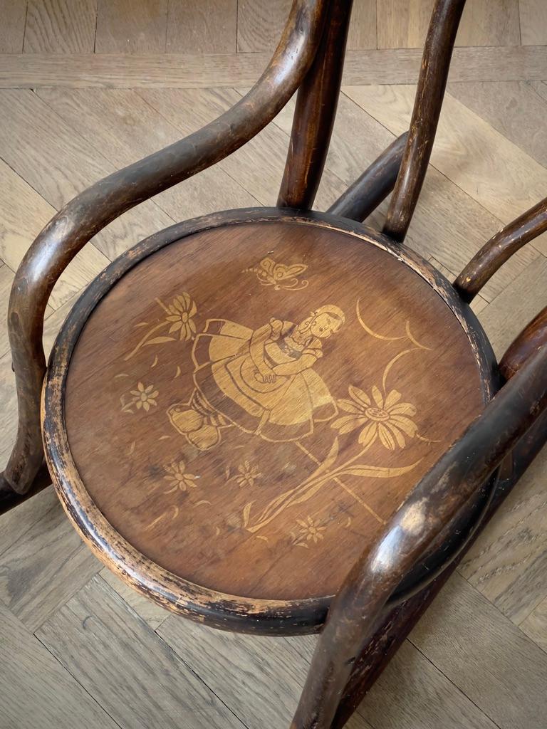 Vienna Secession Original 19th century bentwood Childrens rocking chair by Fischel Czechoslovakia For Sale