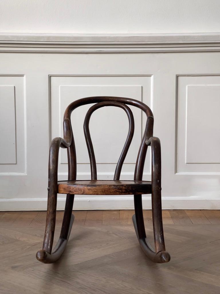 Original 19th century bentwood Childrens rocking chair by Fischel