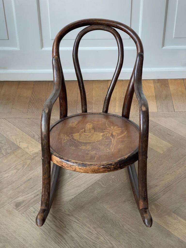 Original 19th century bentwood Childrens rocking chair by Fischel